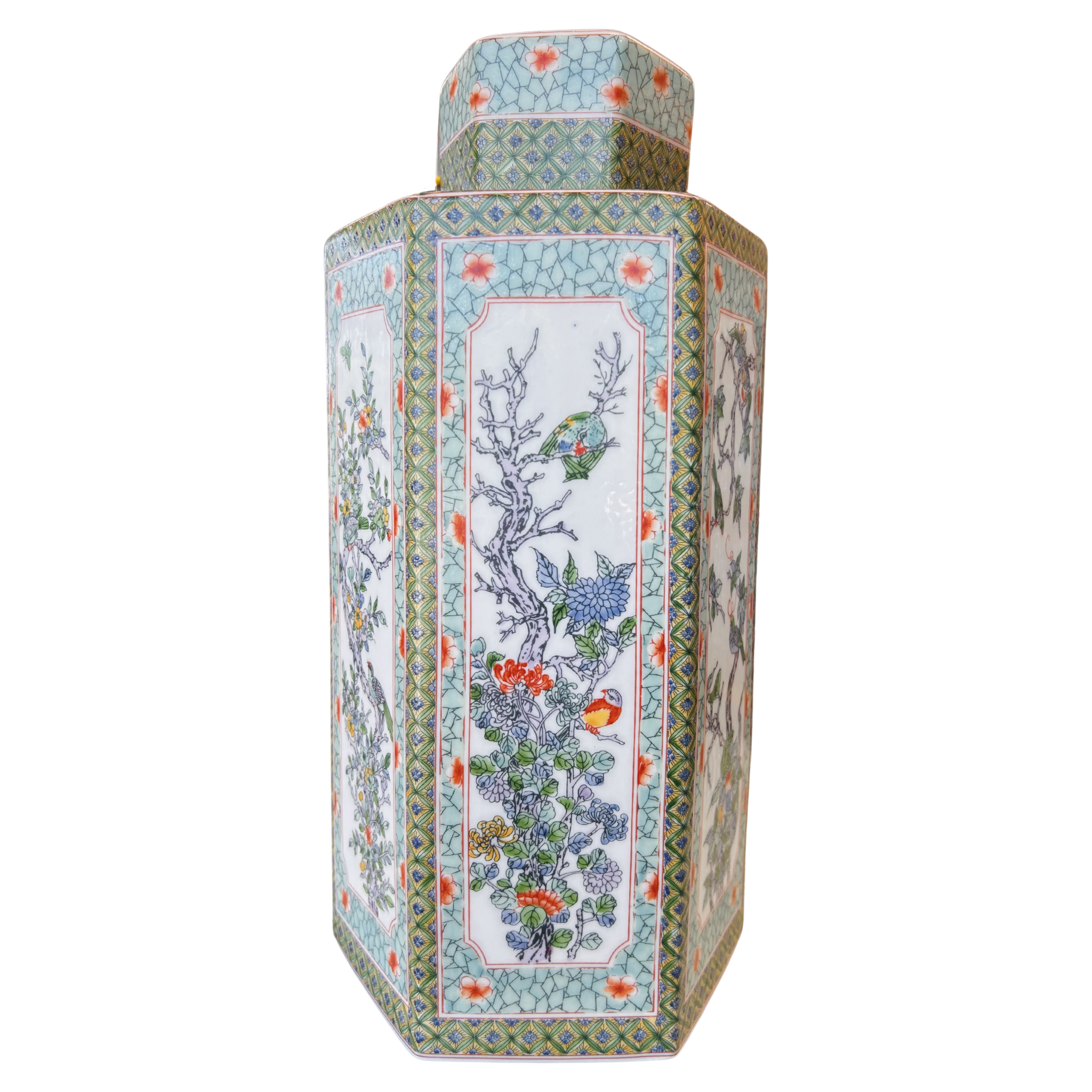 Celadon Garden Hexagonal Canister, 14.5"