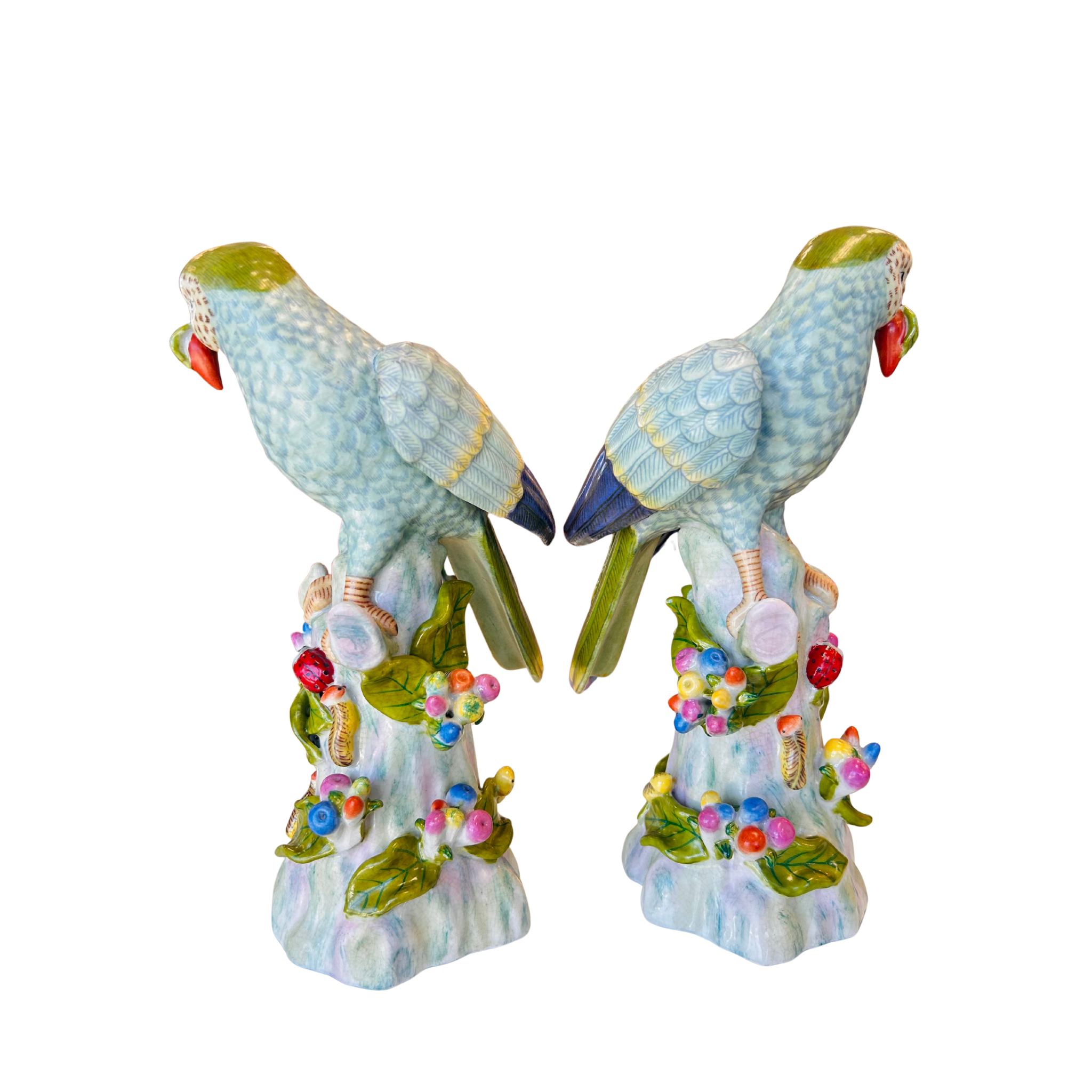 Green/Blue Pair of Porcelain Parrots