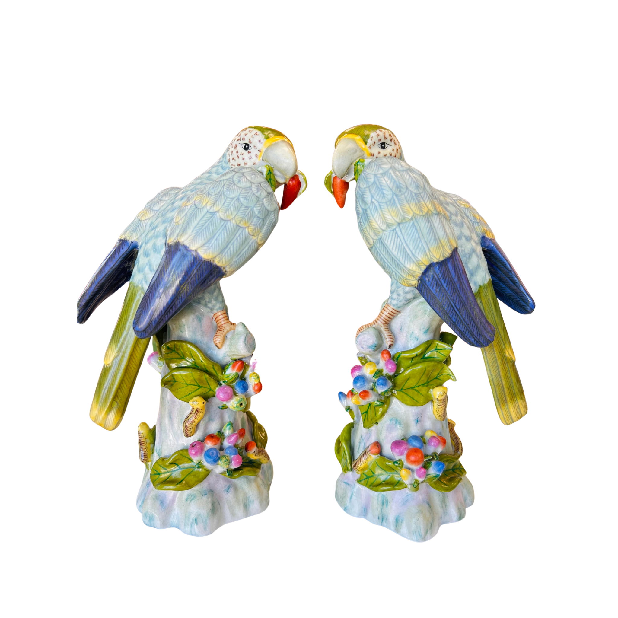 Green/Blue Pair of Porcelain Parrots