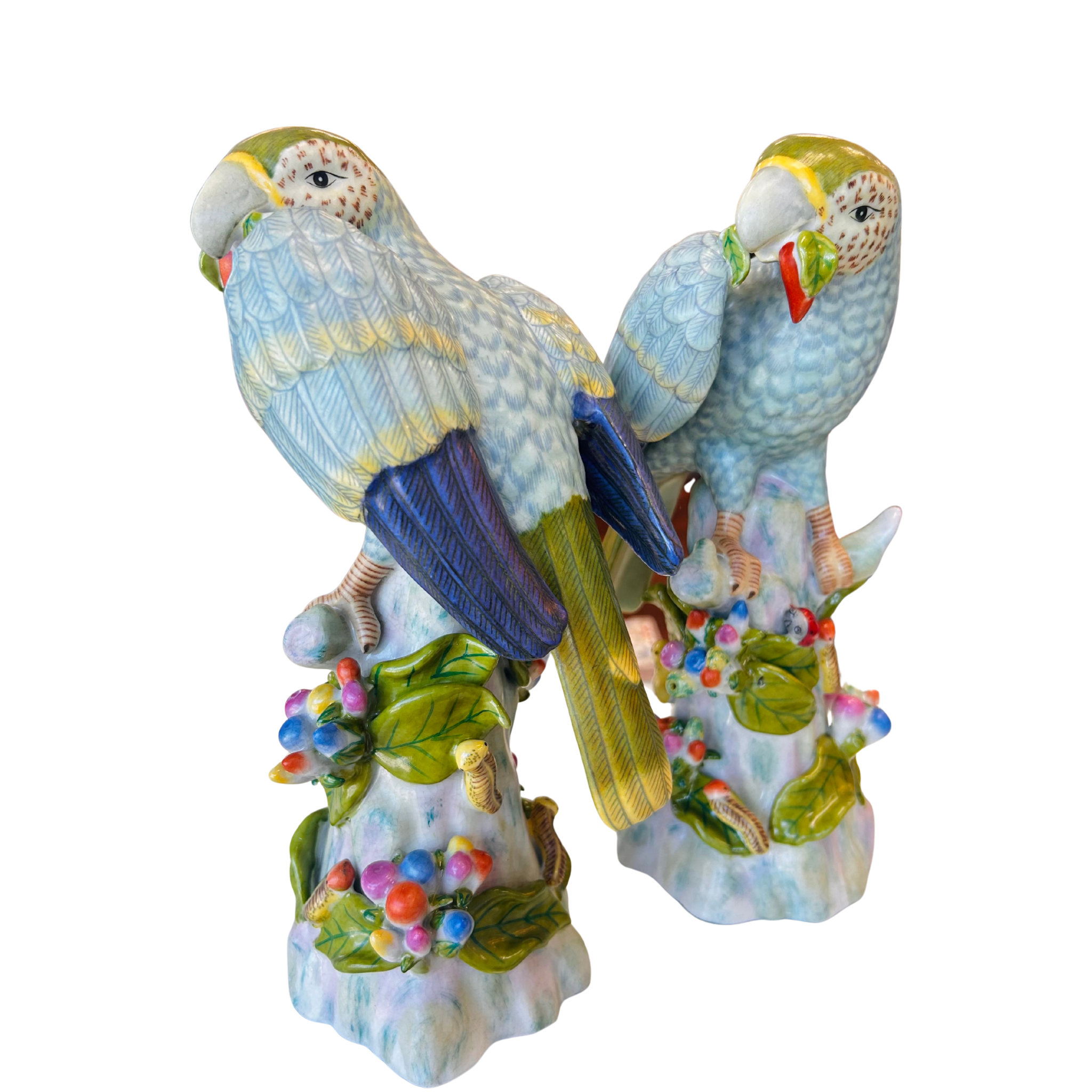 Green/Blue Pair of Porcelain Parrots