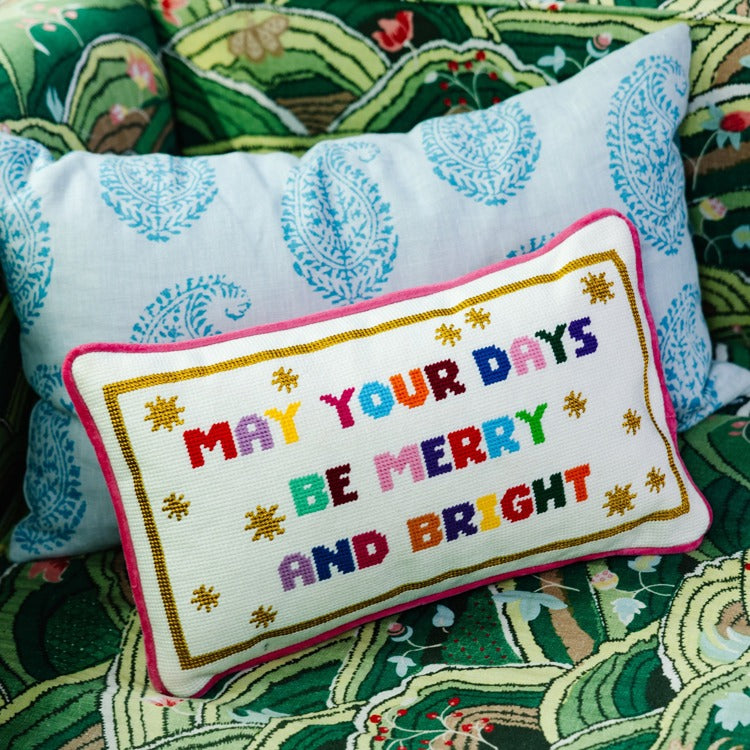 Merry & Bright Needlepoint Pillow