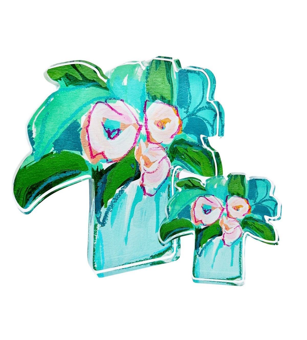 3 Pink Blooms Acrylic Block - Bitty Block