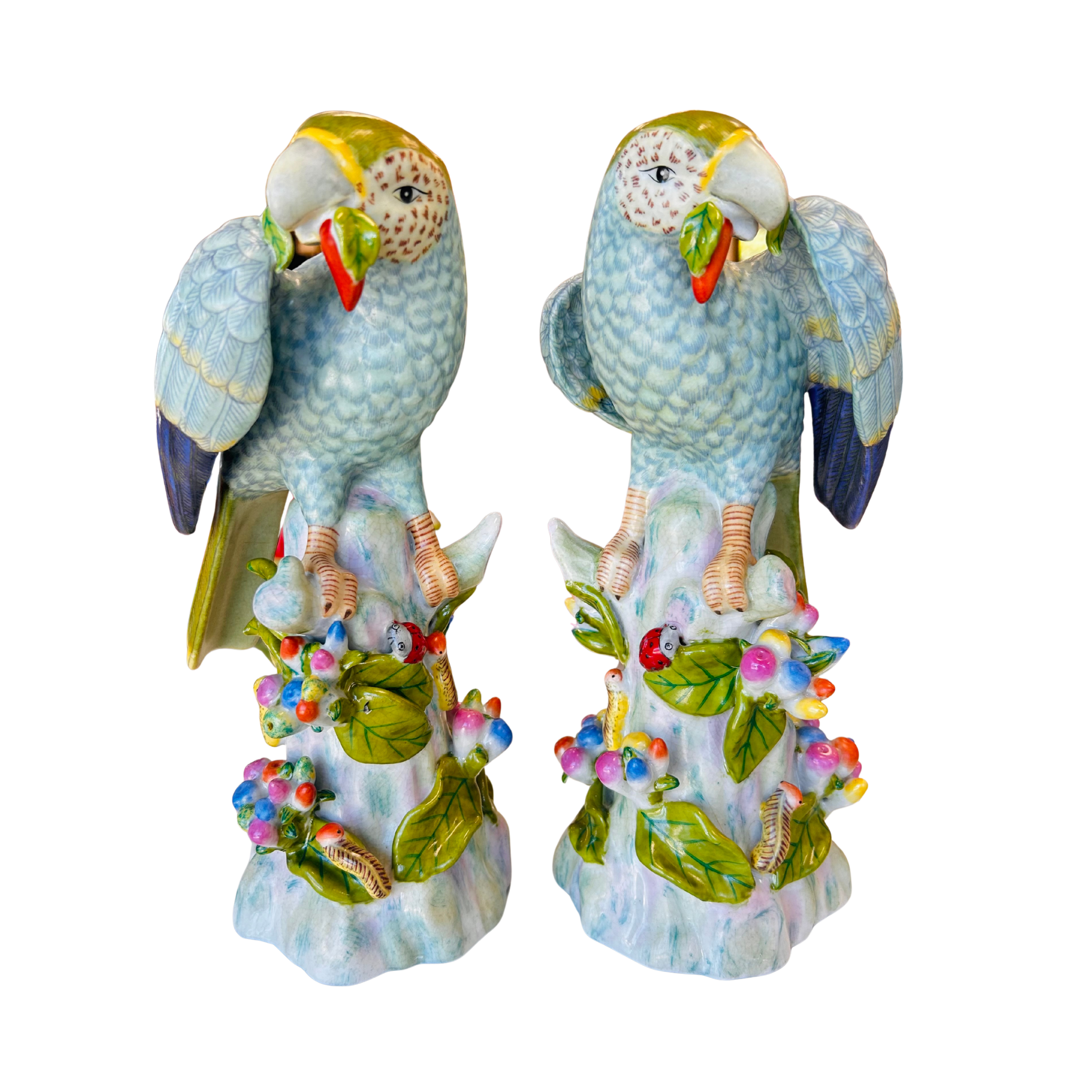Green/Blue Pair of Porcelain Parrots