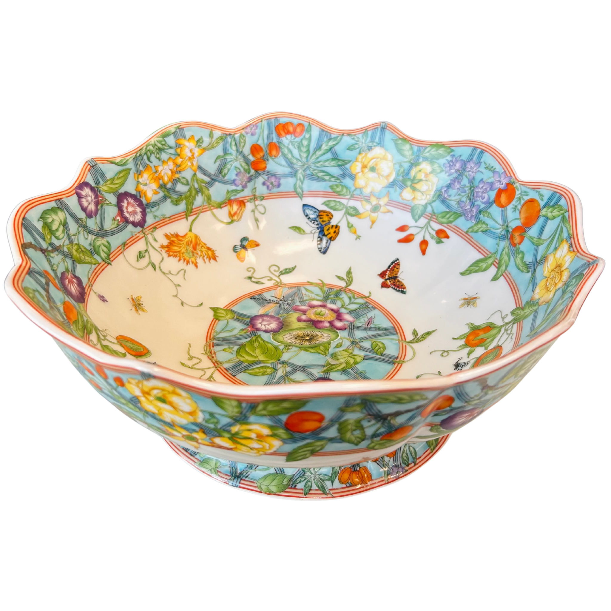 Turquoise Morning Glory Scallop Porcelain Bowl