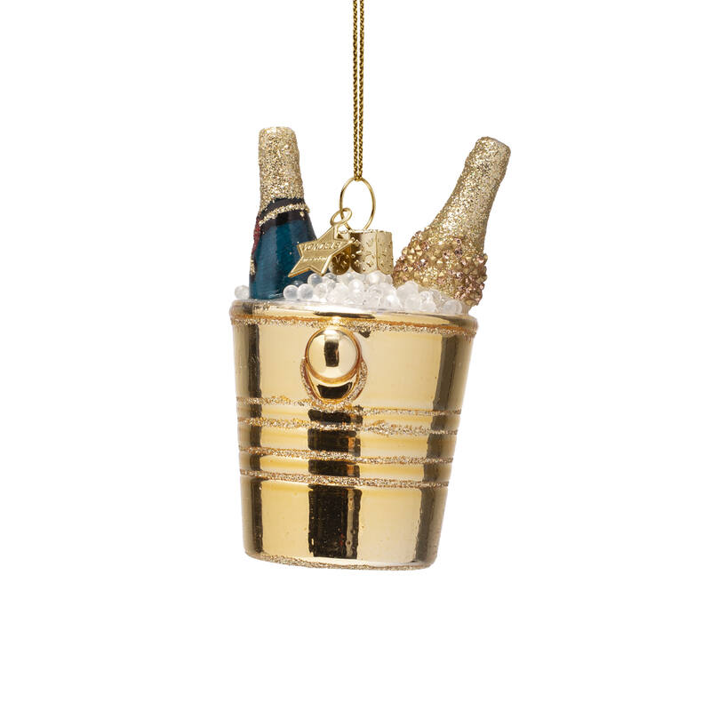 Bottles of Champagne in Gold Cooler Ornament