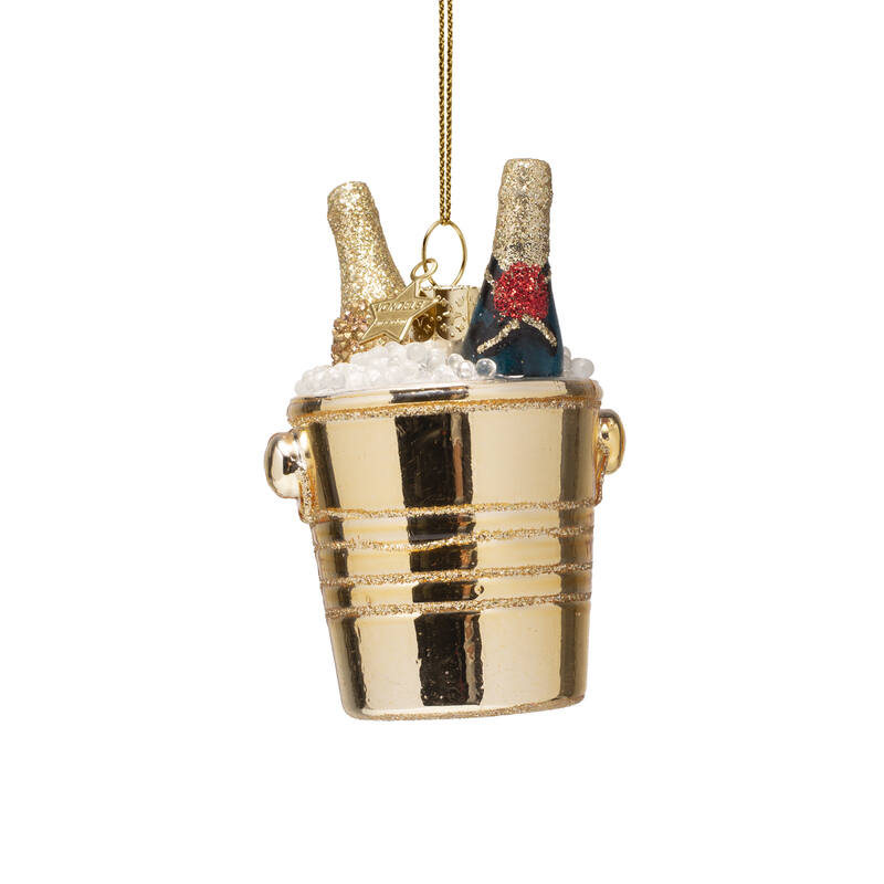 Bottles of Champagne in Gold Cooler Ornament