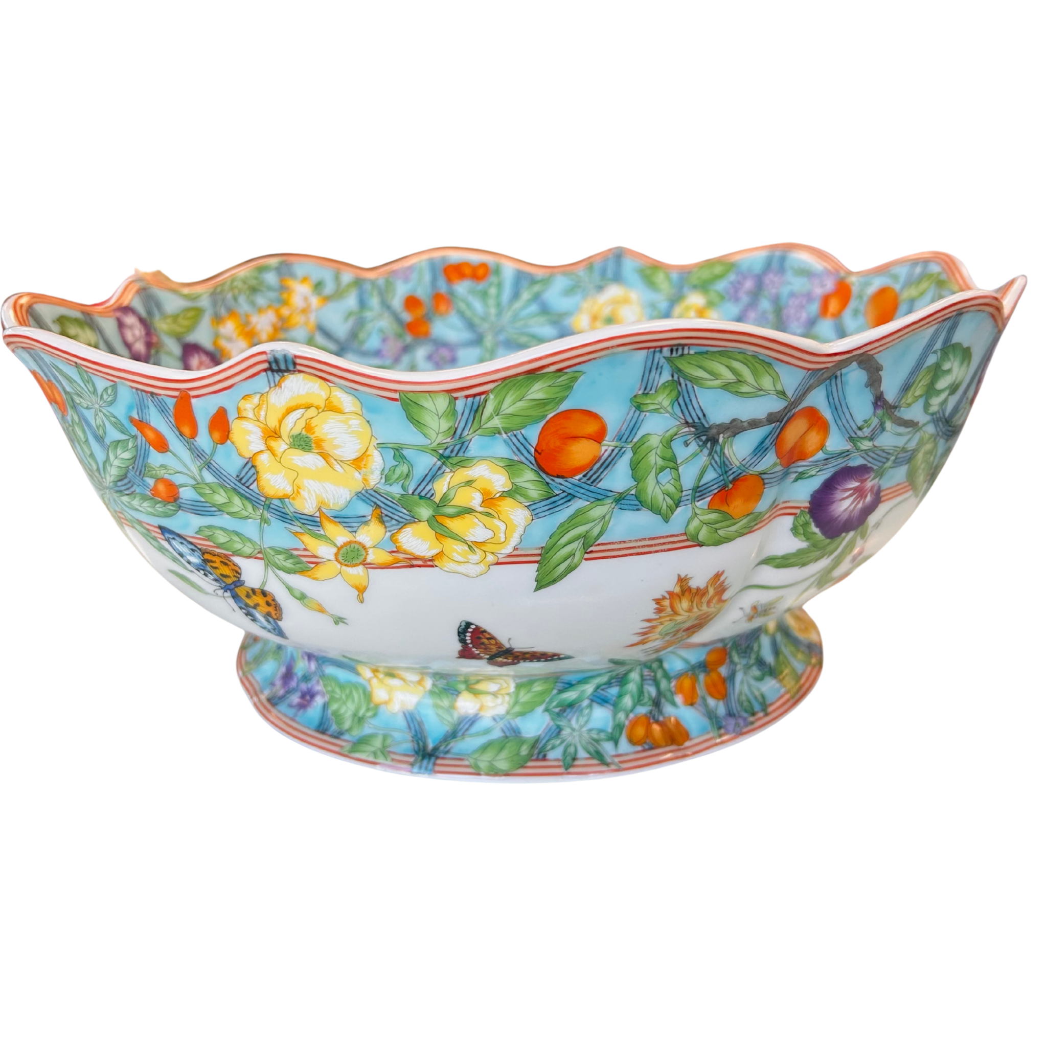 Turquoise Morning Glory Scallop Porcelain Bowl
