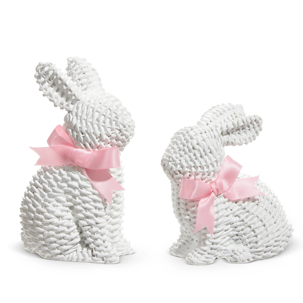 White Woven Bunny with Bow - 5"