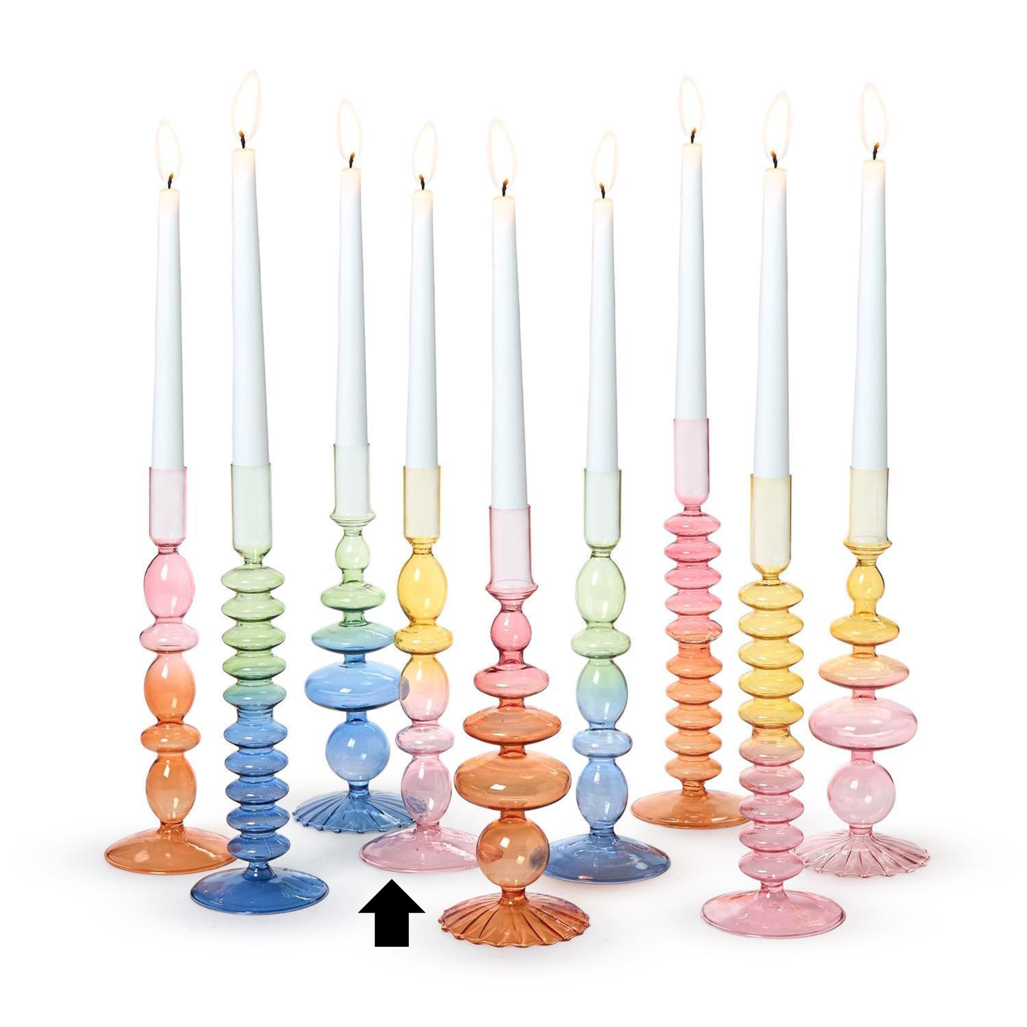 Oval Yellow/Pink Hand-Blown Glass Tapered Candleholder