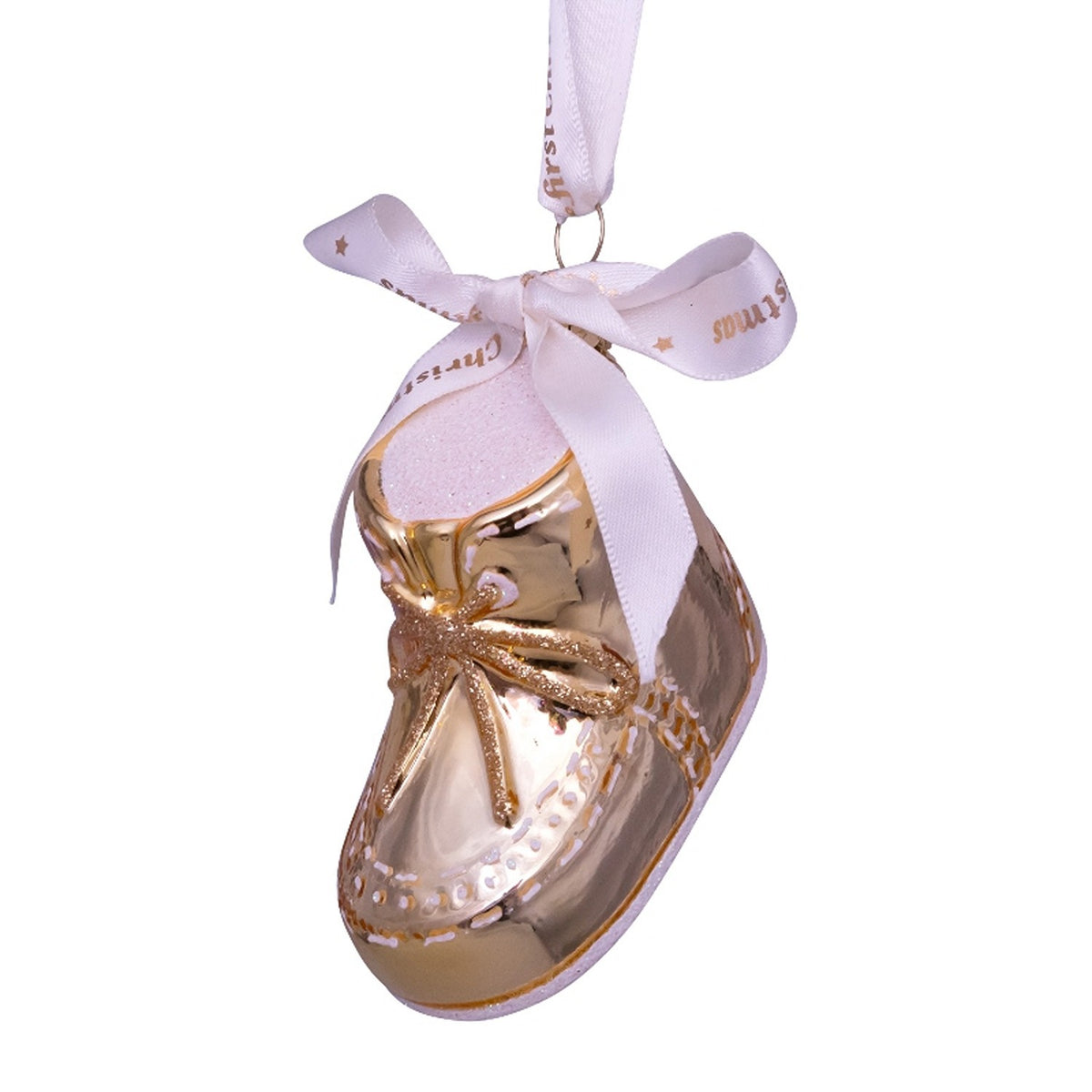 Gold Baby's First Christmas Shoe Ornament