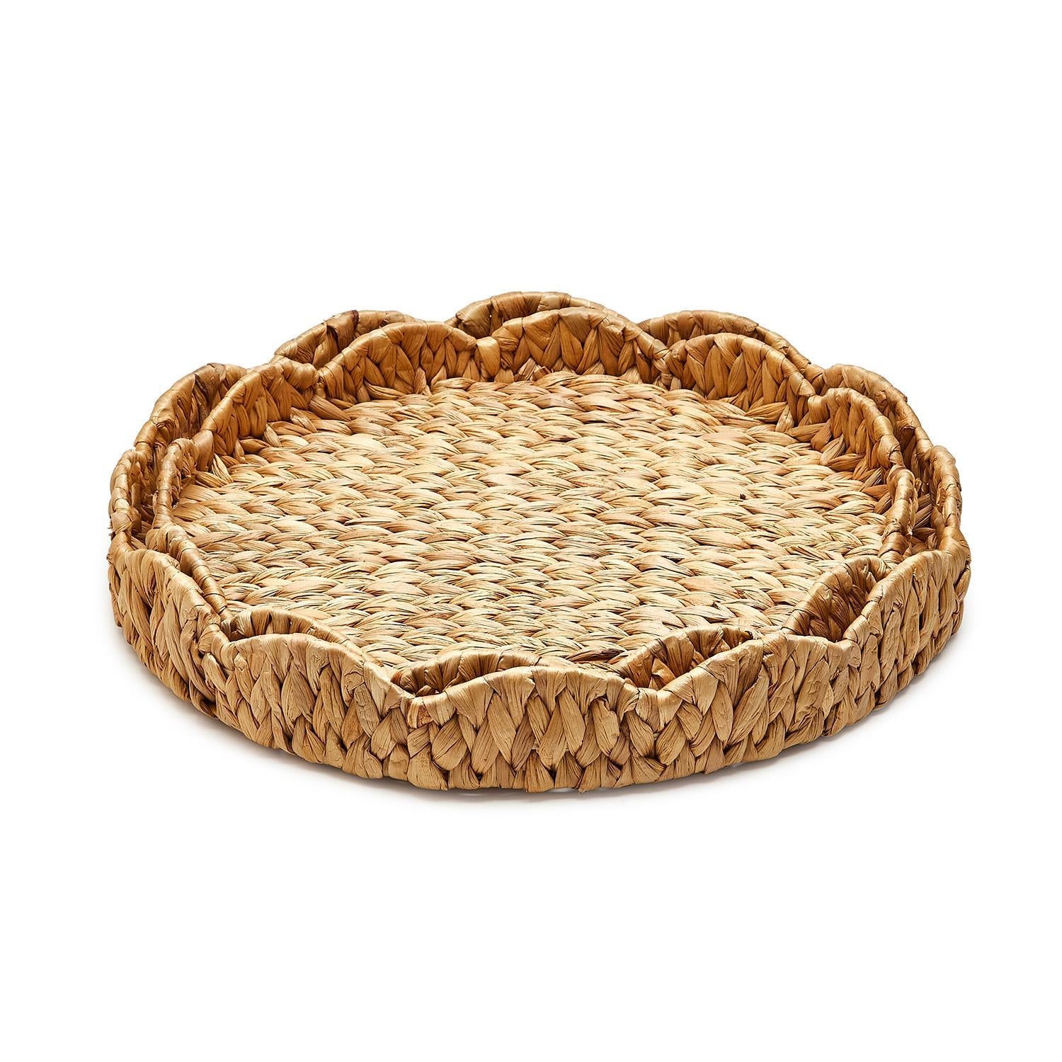 Water Hyacinth Scalloped Edge Round Tray