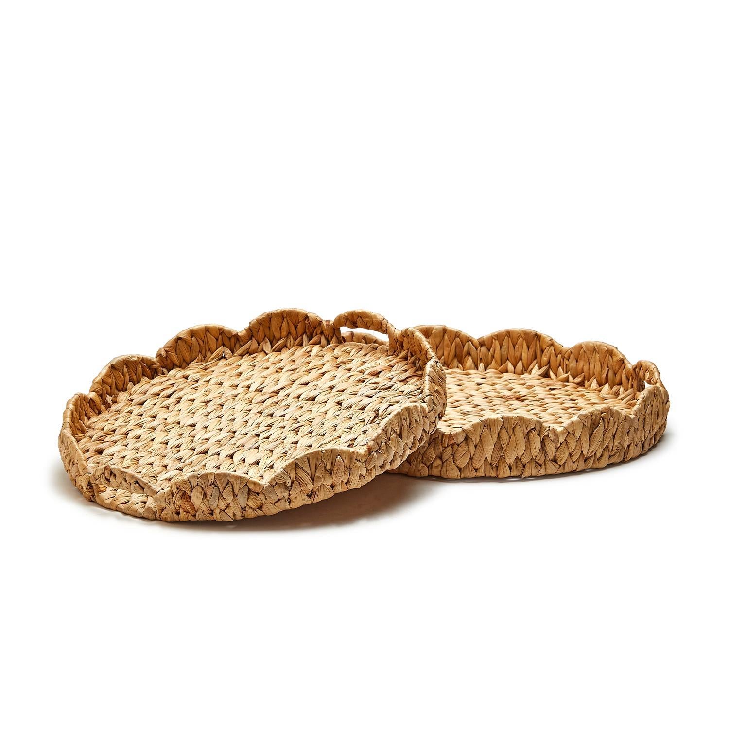 Water Hyacinth Scalloped Edge Round Tray