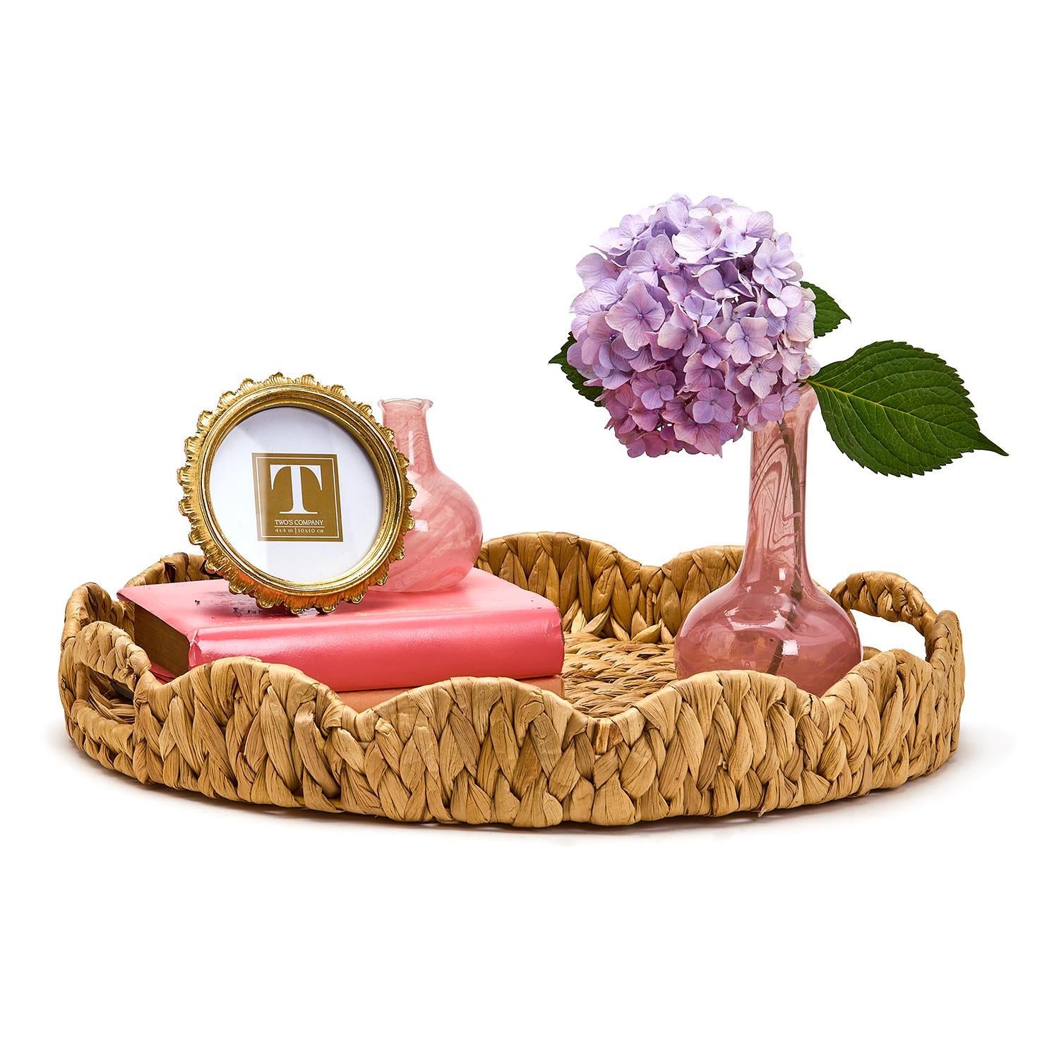 Water Hyacinth Scalloped Edge Round Tray