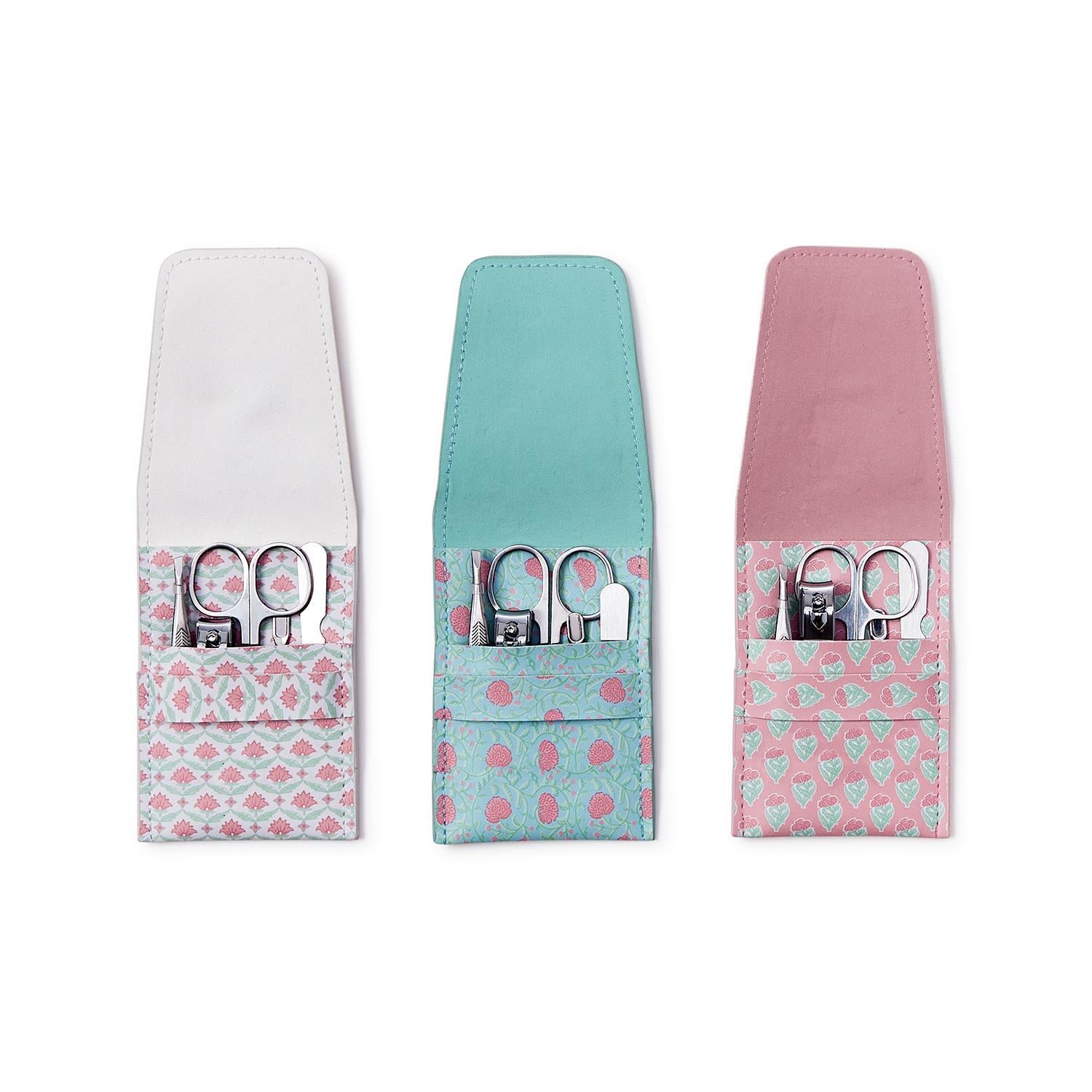 Floral Block Print 5 Pc Manicure Kit - White