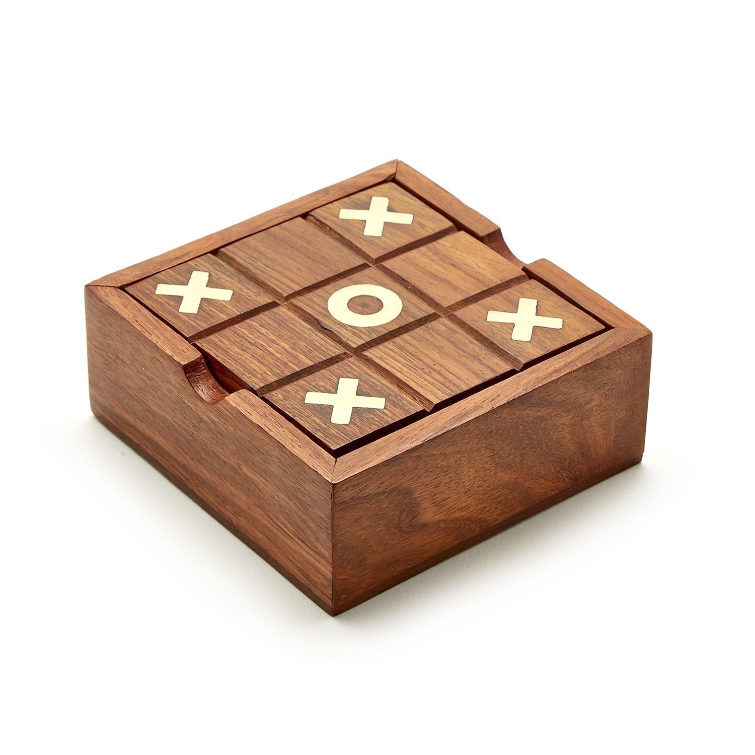 2-in-1 Game Set in Hand-Crafted Storage Box Includes: Tick-Tac-Toe and Solitaire