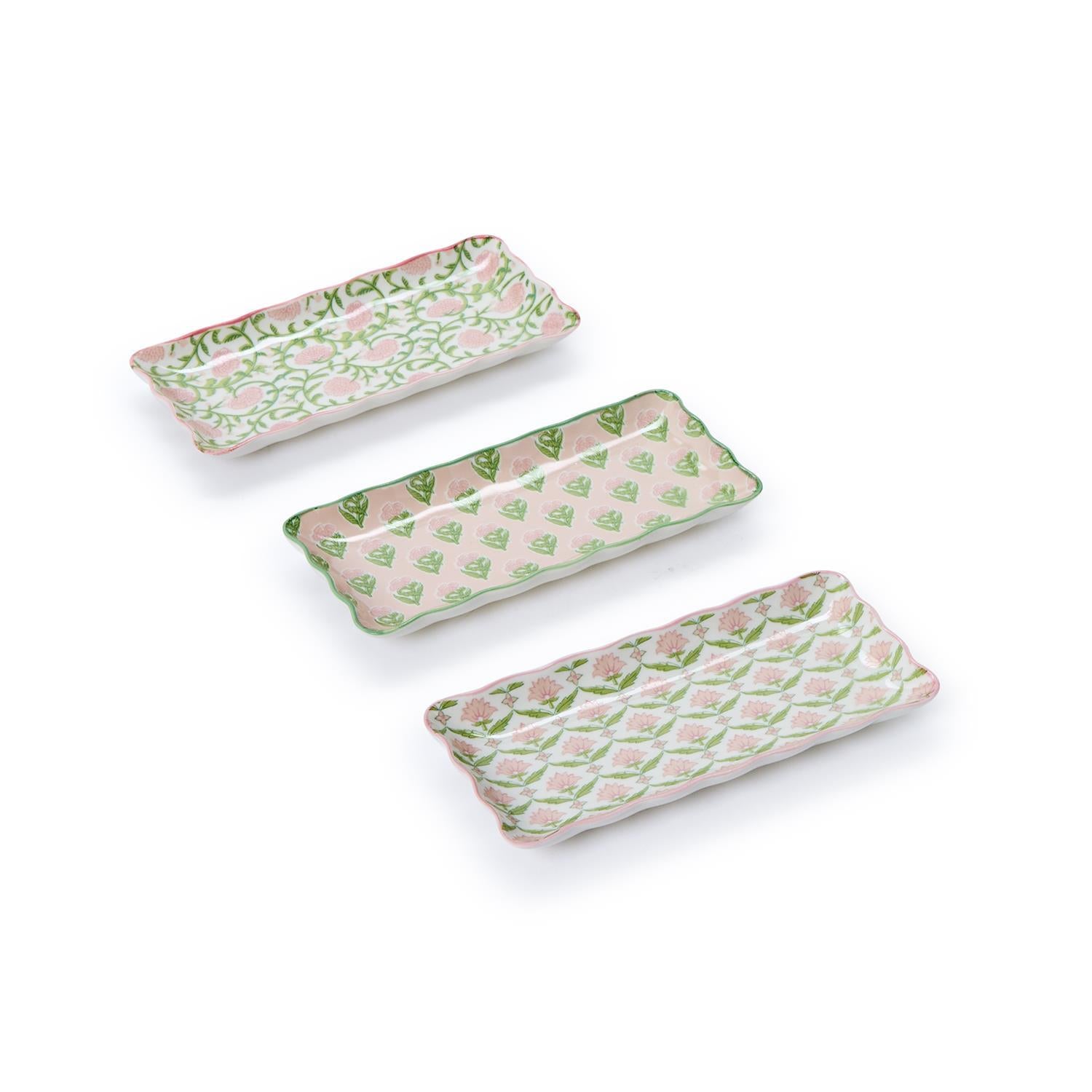 Floral Block Print Scalloped Edge Trinket Tray