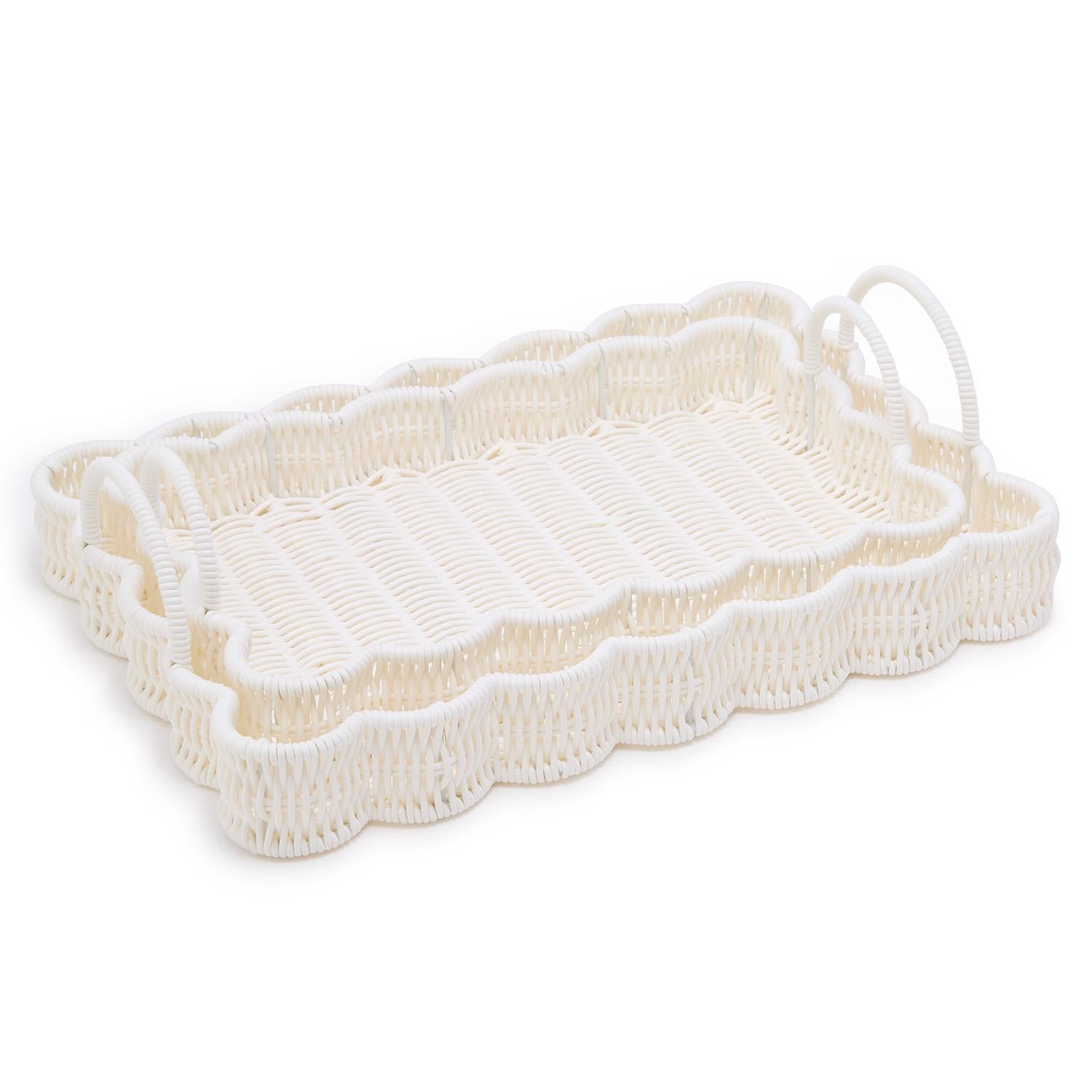 All Weather Wicker Scalloped Edge Serving Tray with Handles