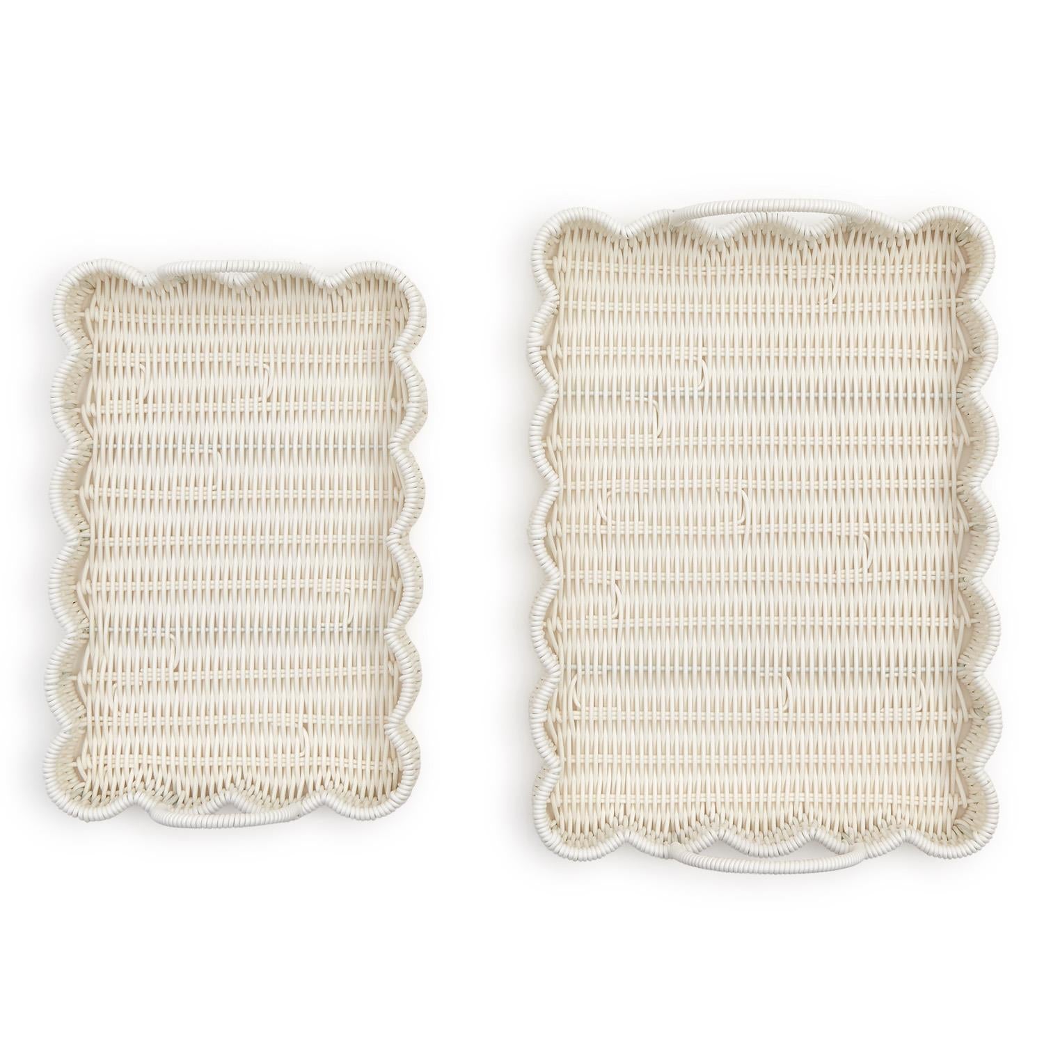 All Weather Wicker Scalloped Edge Serving Tray with Handles