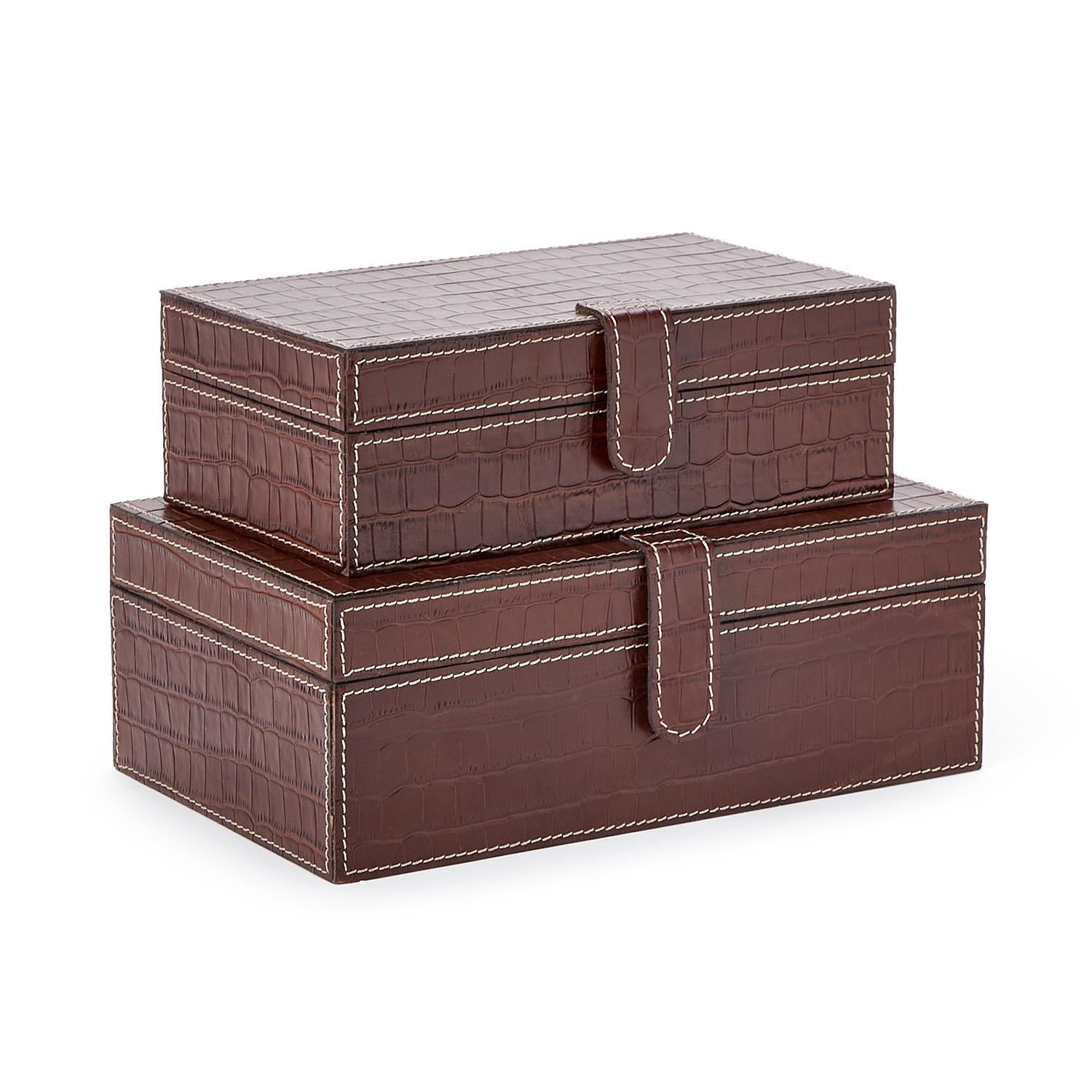 Small Genuine Leather Reptile Pattern Lined Storage Box