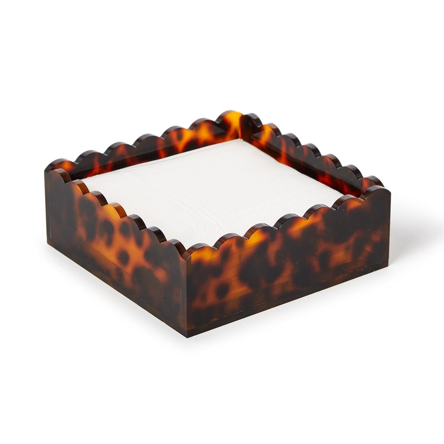 Tortoise Print Scalloped Edge Acrylic Cocktail Napkin Holder