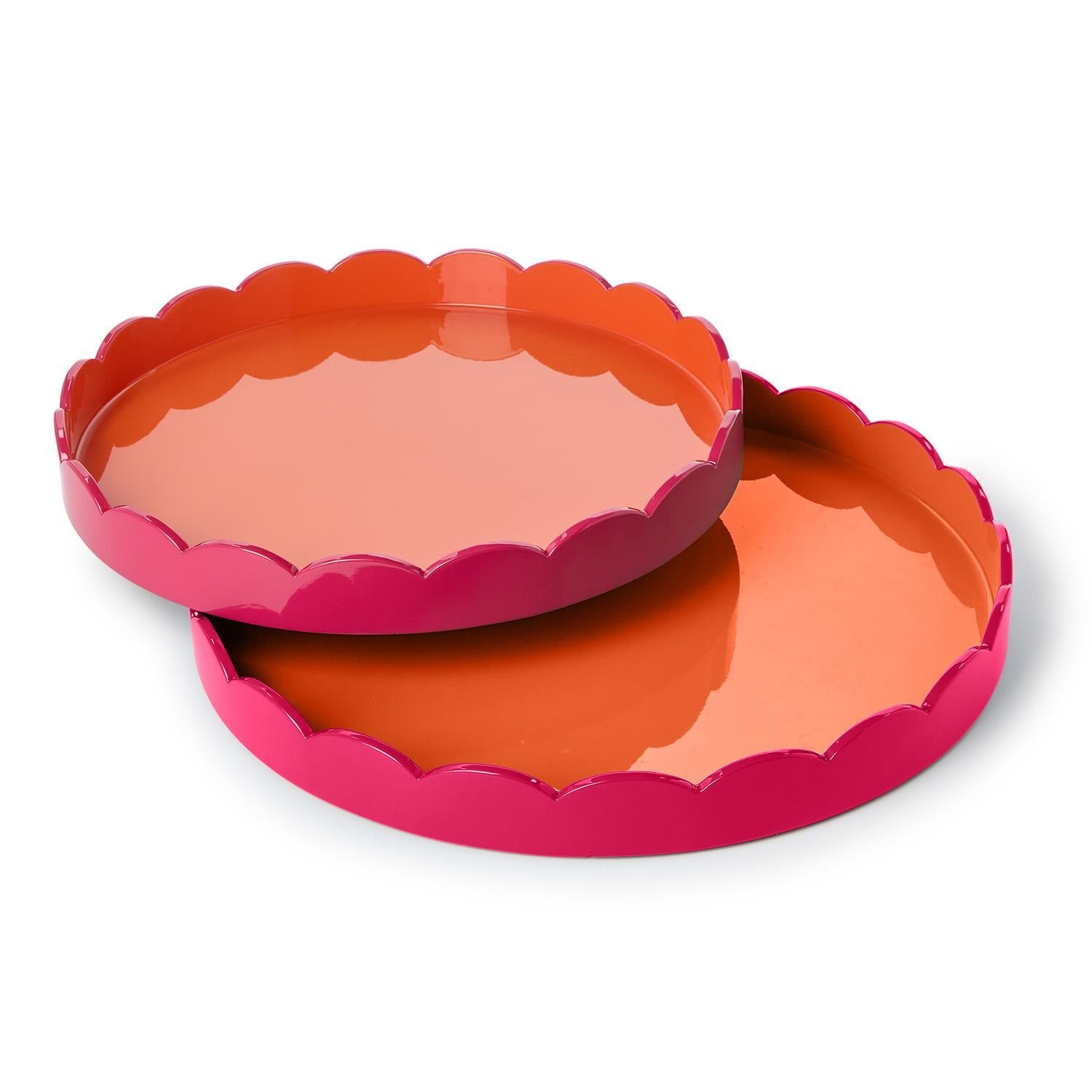 Small Scalloped Pink and Orange Dual Tone Lacquered Tray