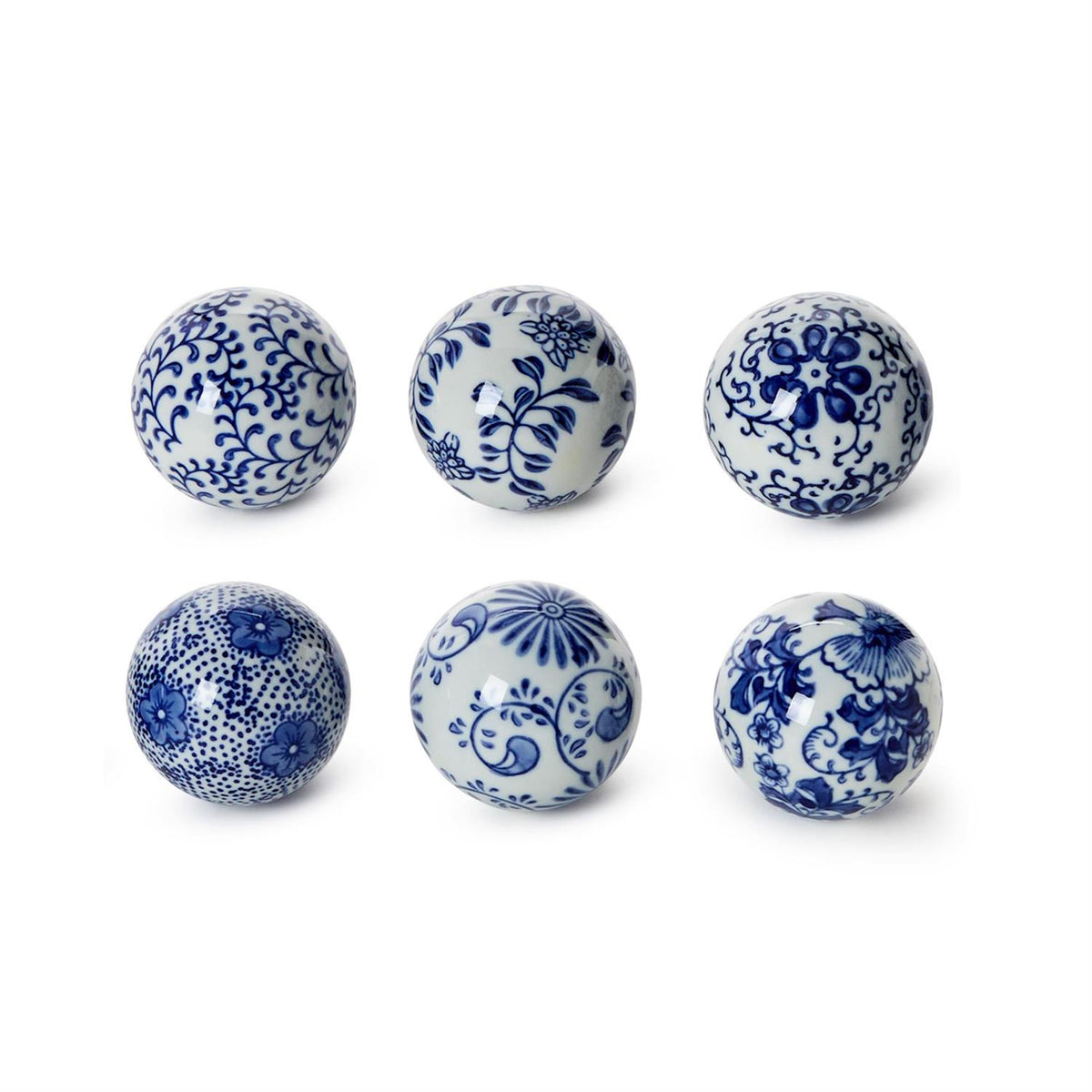 Set of 6 | Blue and White Decorative Balls