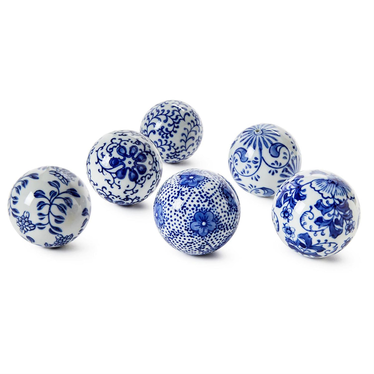 Set of 6 | Blue and White Decorative Balls