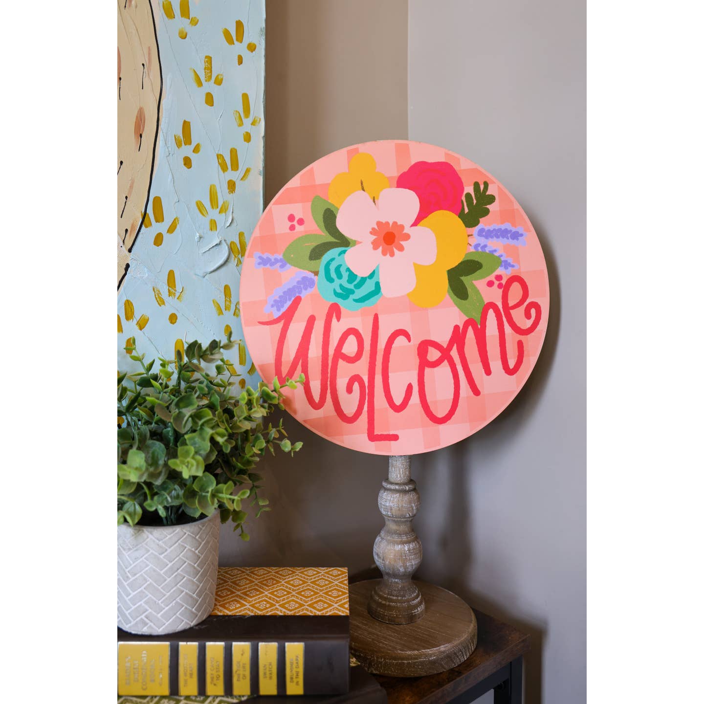 Welcome Pink Plaid Topper