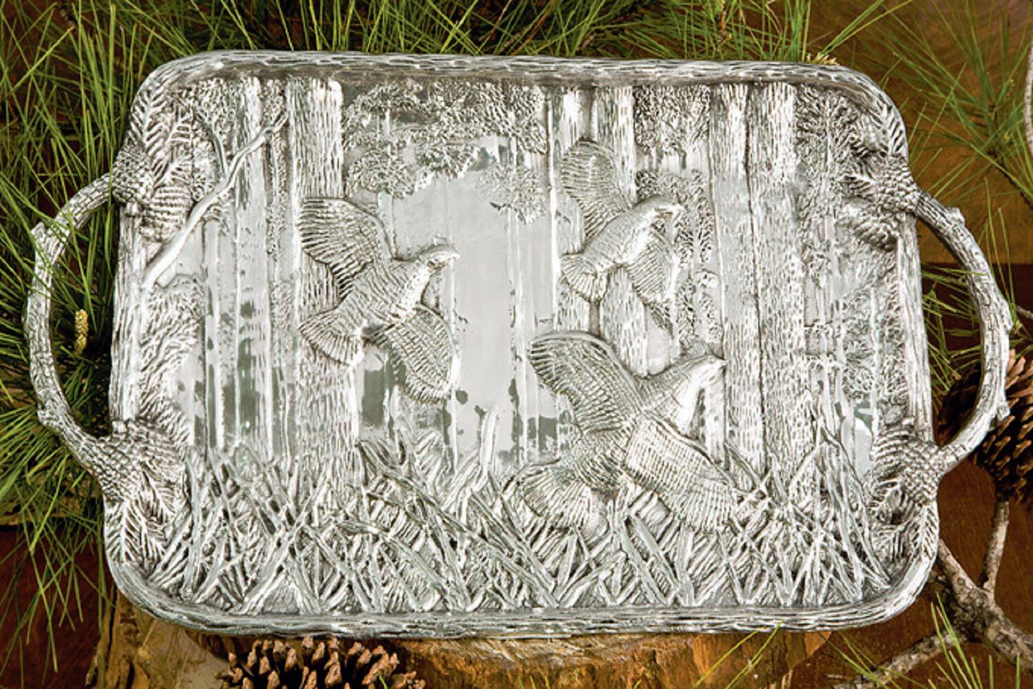 Forest Quail Tray with Twig Handles