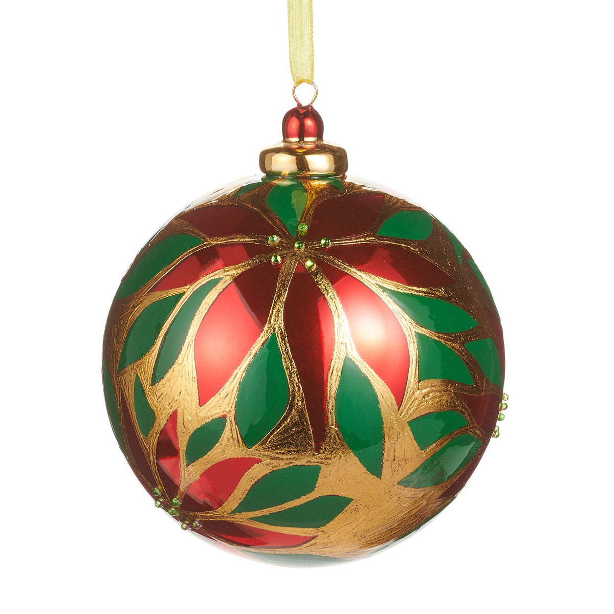 Red and Gold Poinsettia Ball Ornament