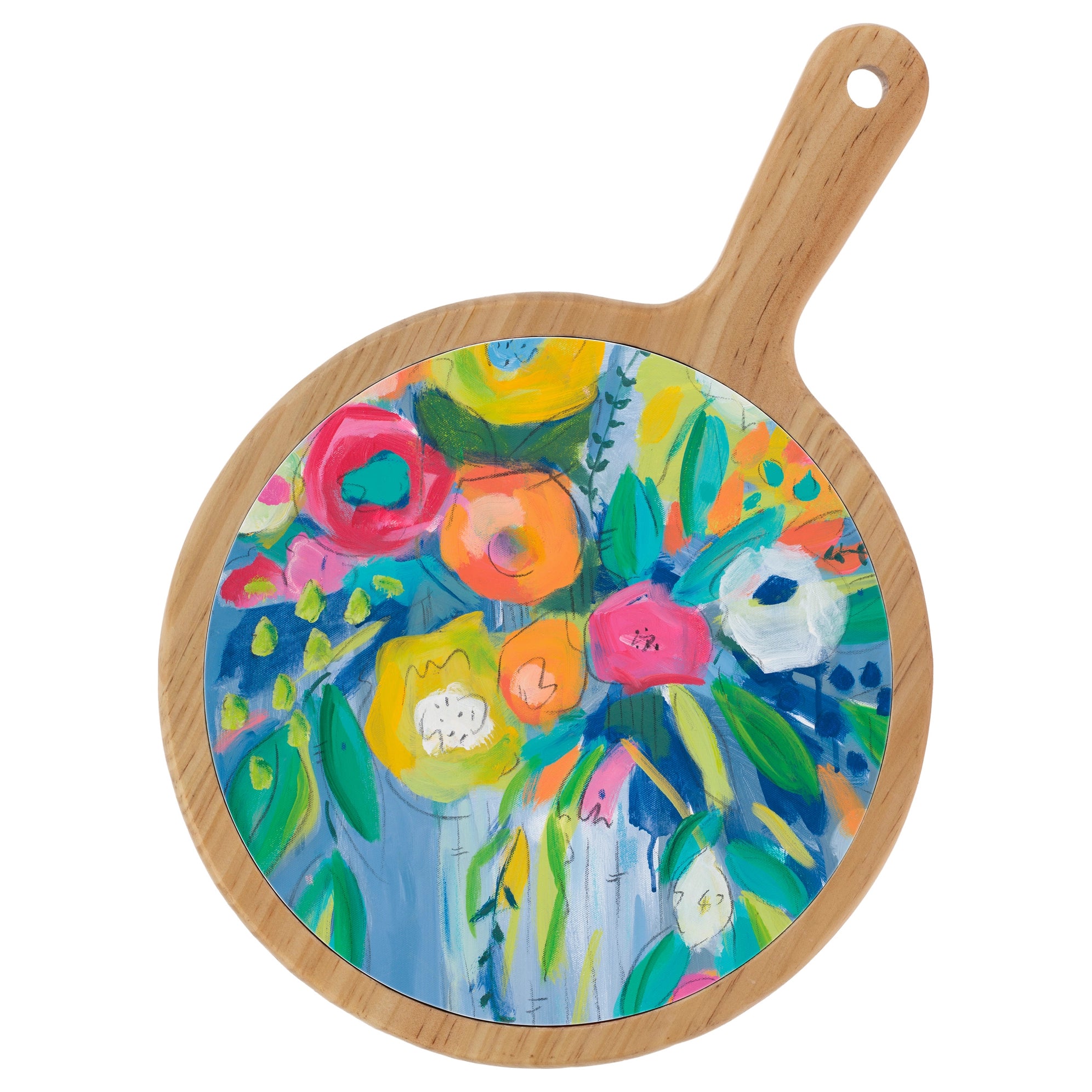 Cheerful Blossoms Bamboo & Ceramic Cheese Board