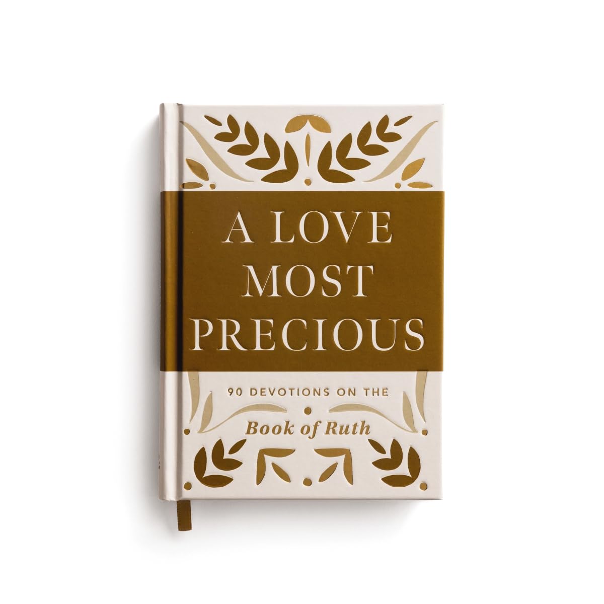 Book titled 'A Love Most Precious' with decorative elements on a white background