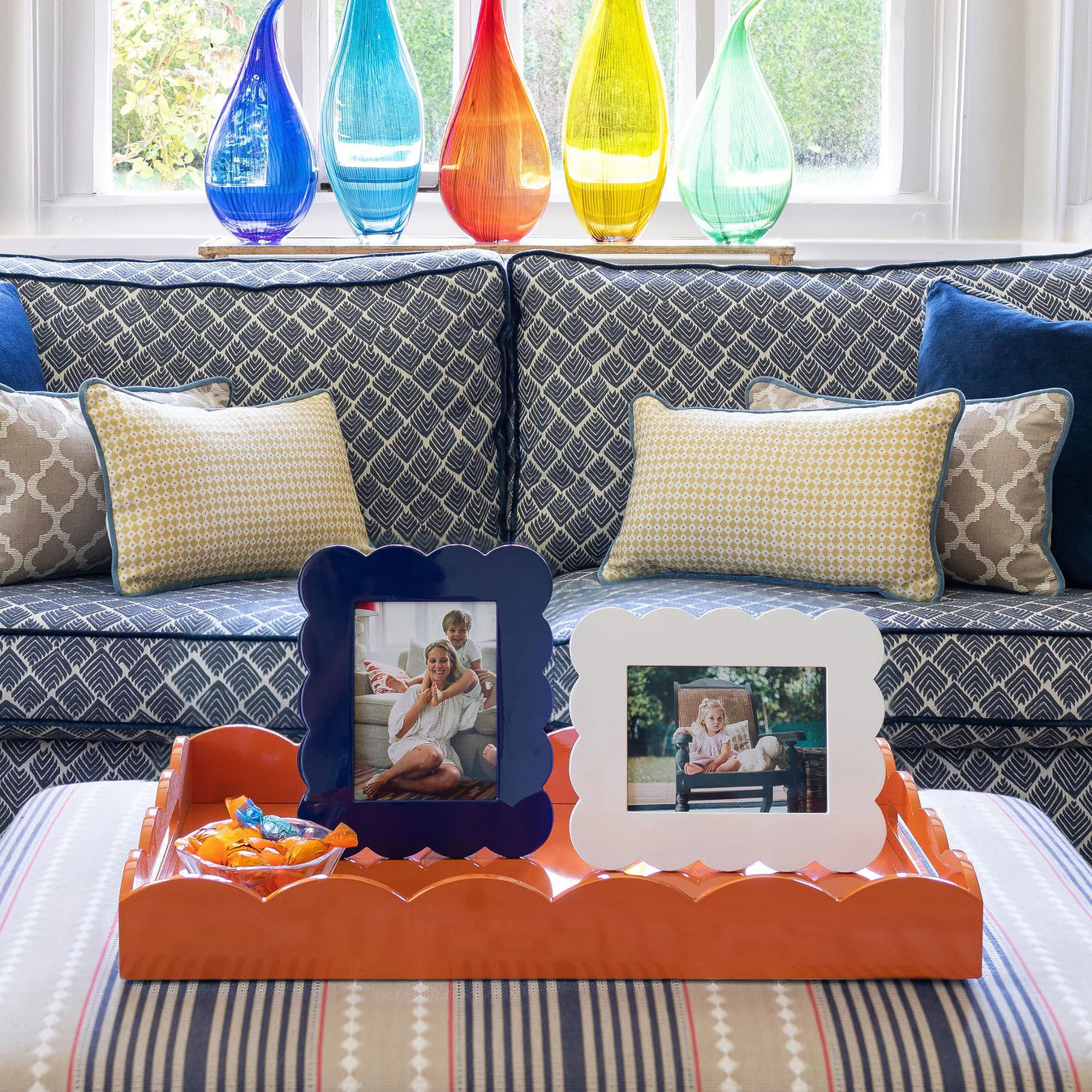 Navy Scalloped Lacquer Photo Frame | 5x7