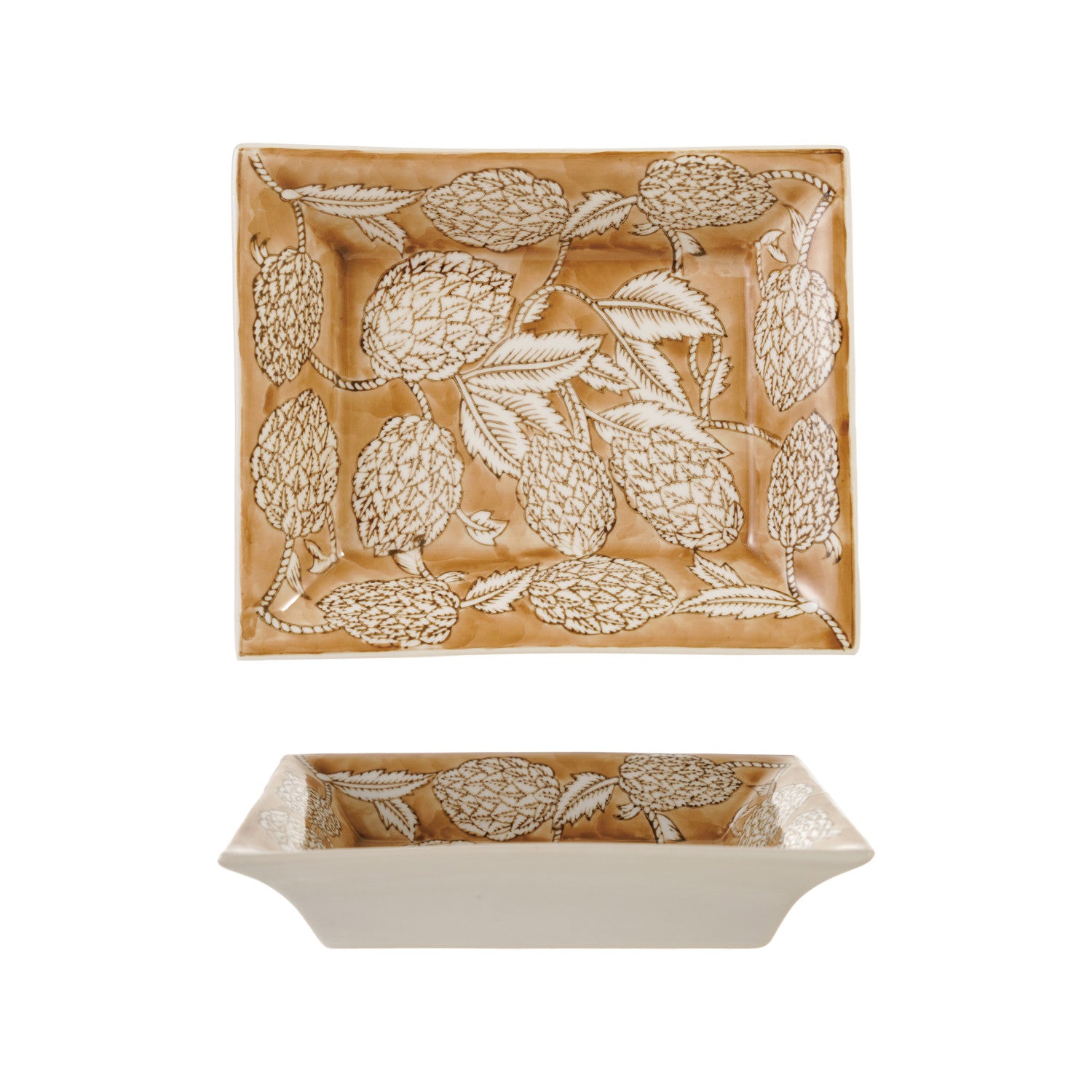 Decorative ceramic bowl with leaf pattern on a white background