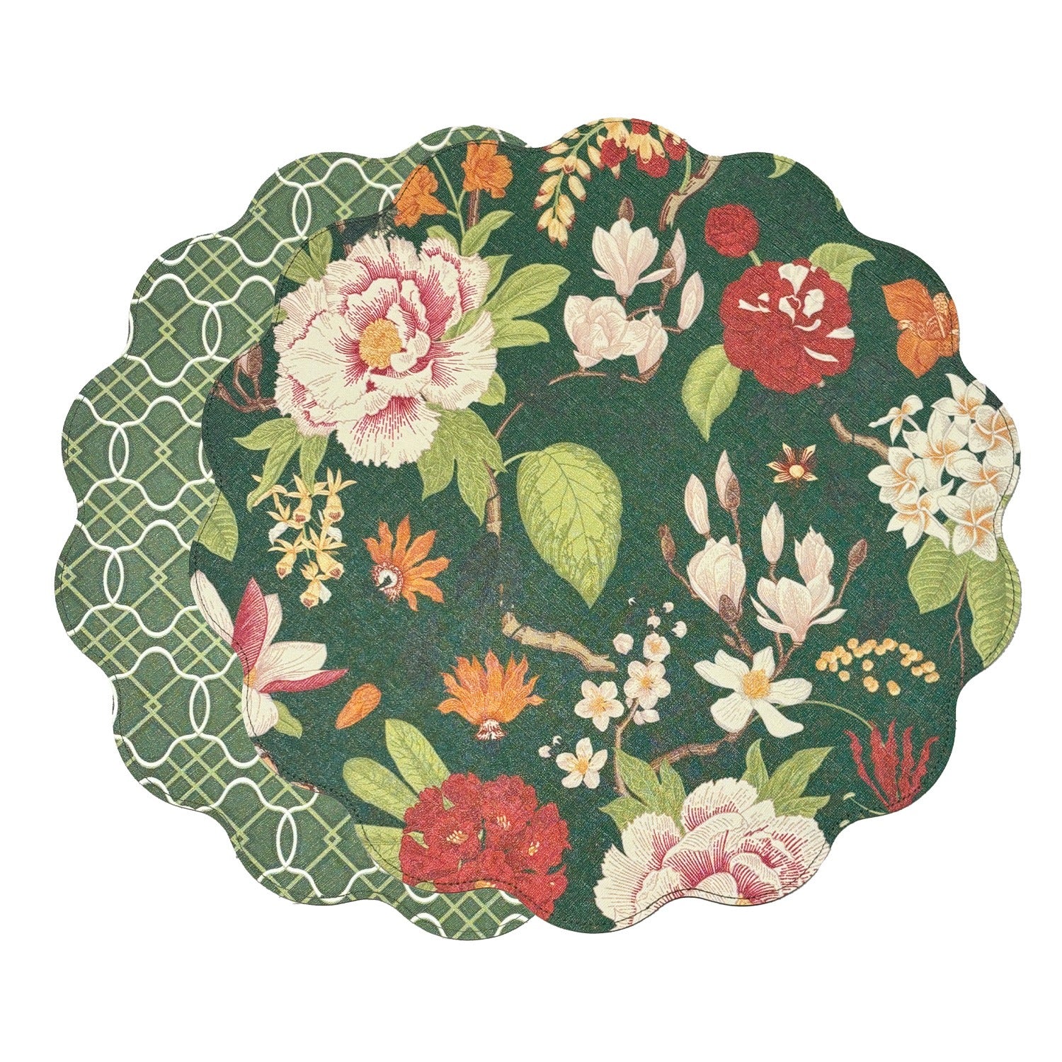 VIDA Cabbage Roses and Trellis Reversible Round Placemats | Set of 4