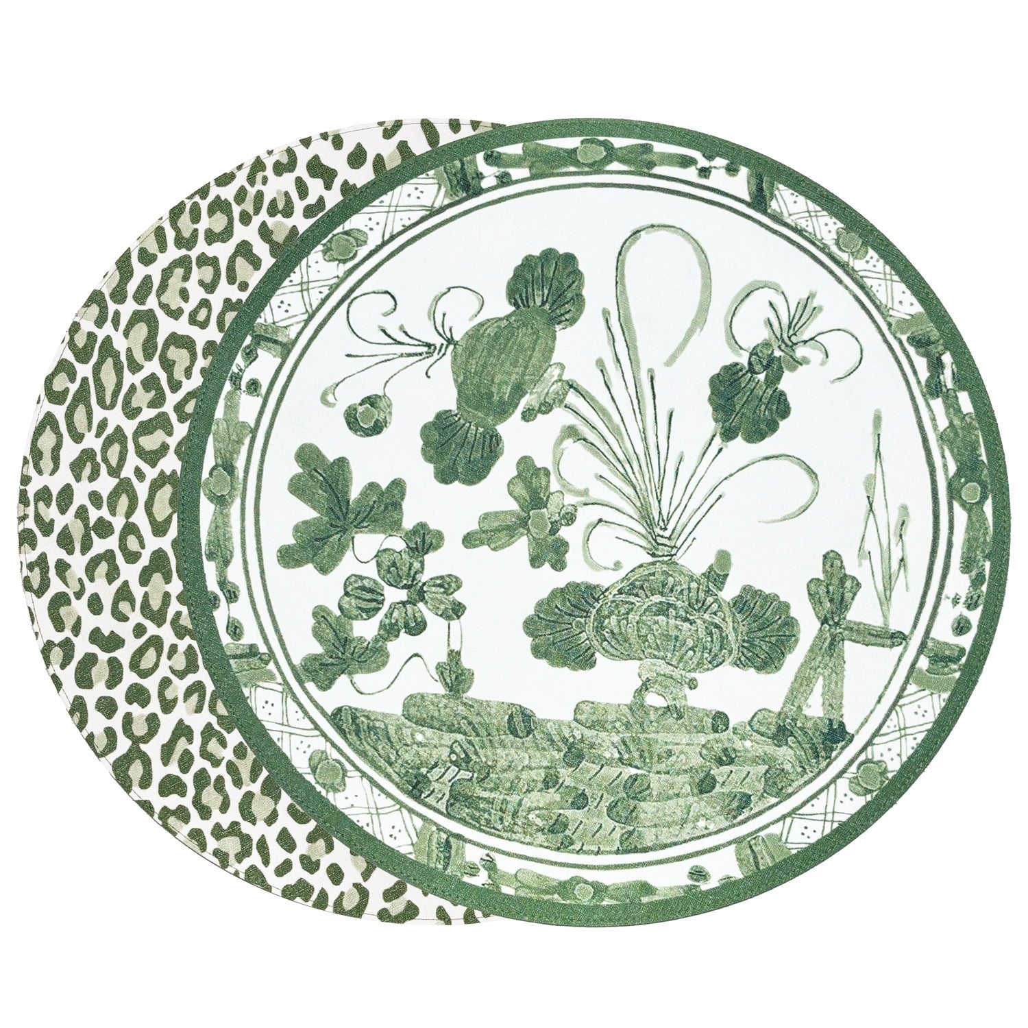 VIDA Green Faenza and Cheetah Reversible Round Placemats | Set of 4