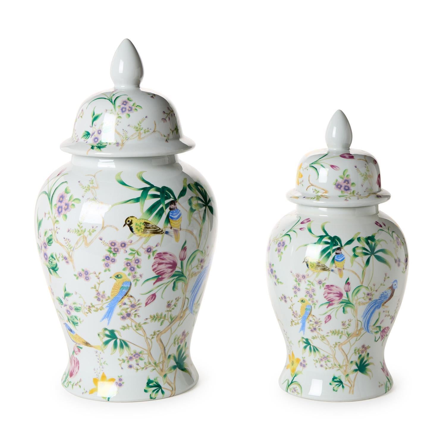 Bird & Blossom Chinoiserie Covered Temple Jar