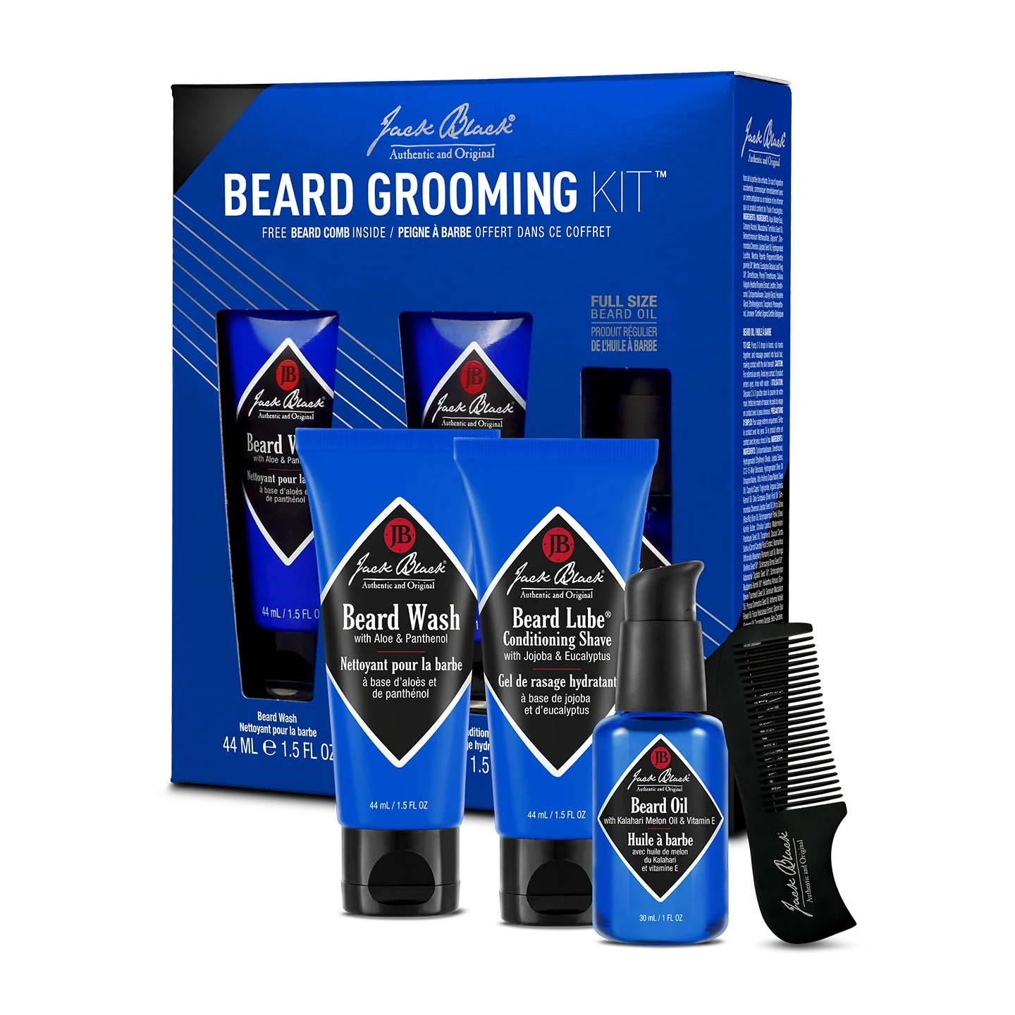 Jack Black beard grooming kit with various products and packaging on a white background