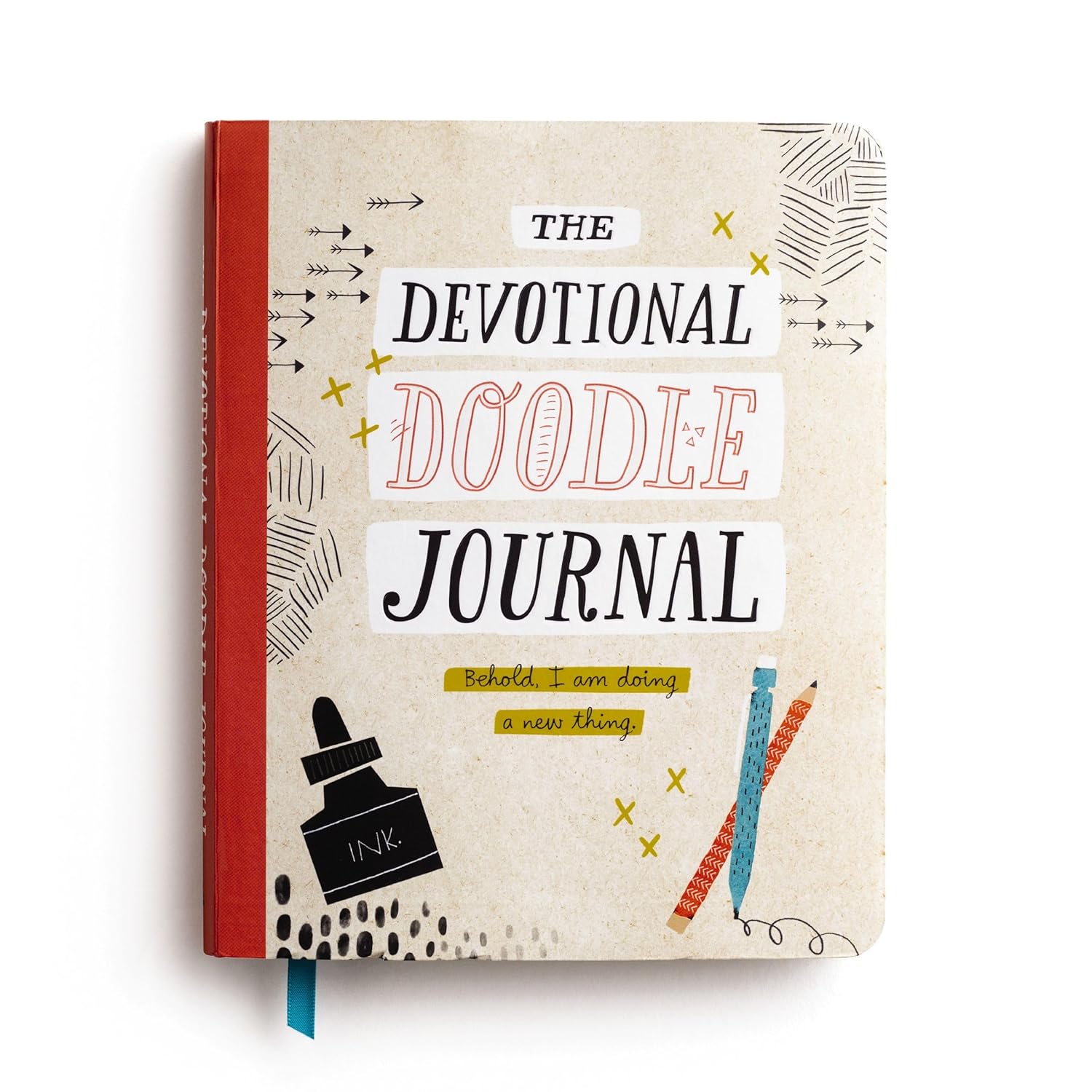 Book titled 'The Devotional Doodle Journal' with doodles on a beige background