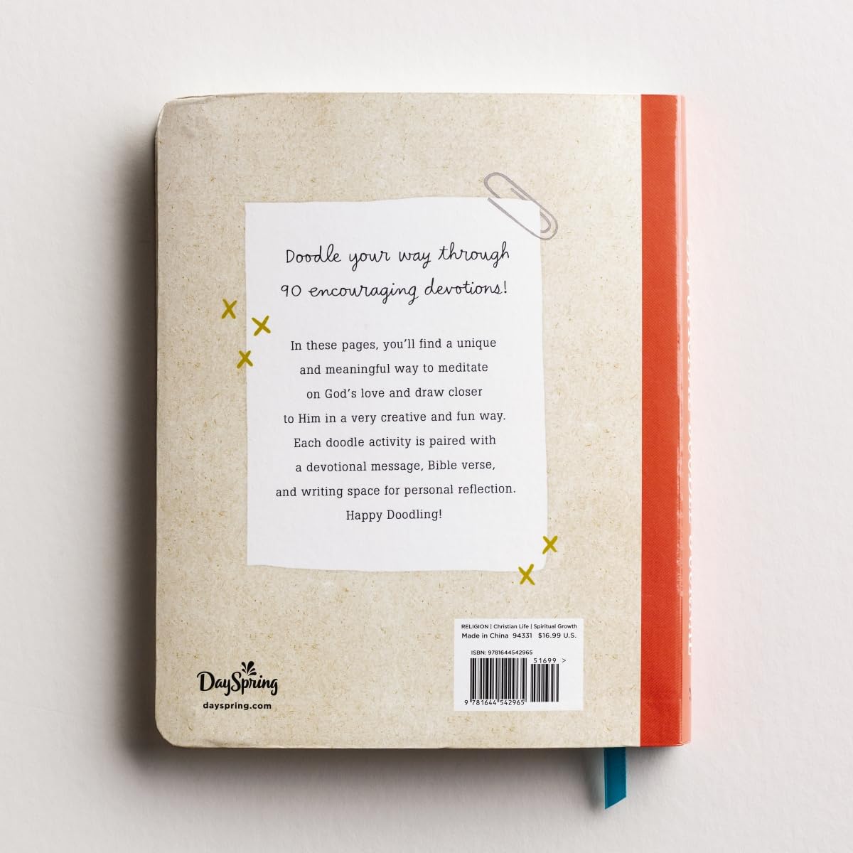Back cover of a notebook with text and branding on a white background