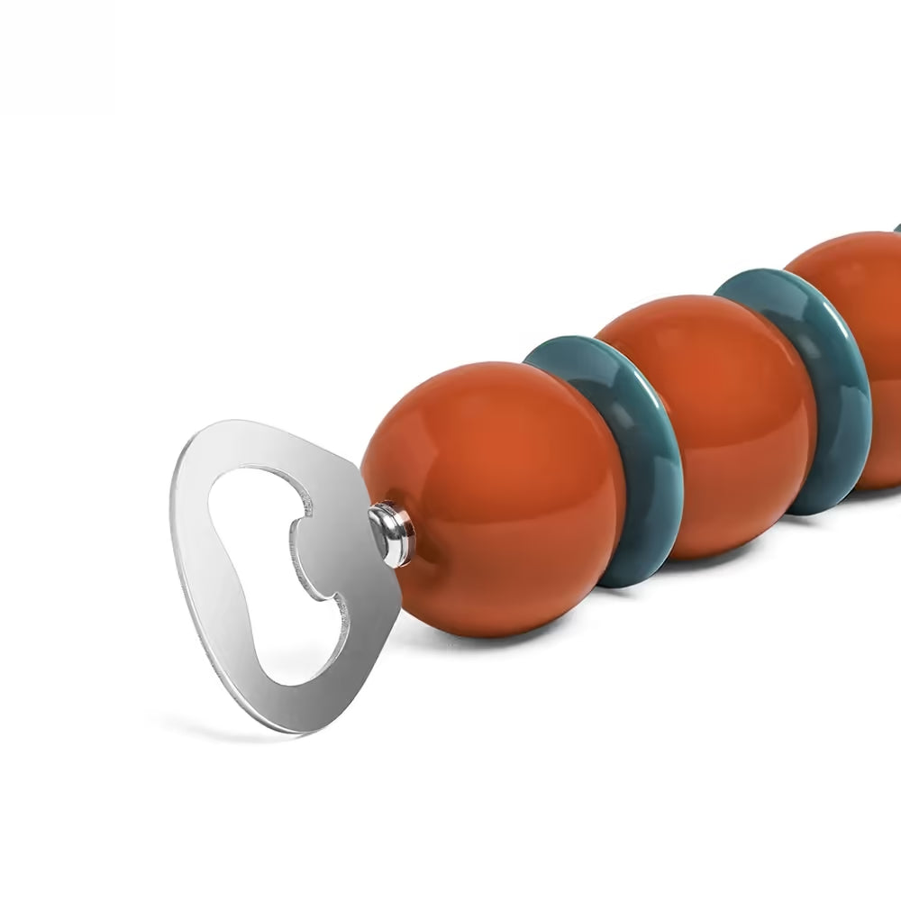 Bottle opener with orange and blue accents on a white background