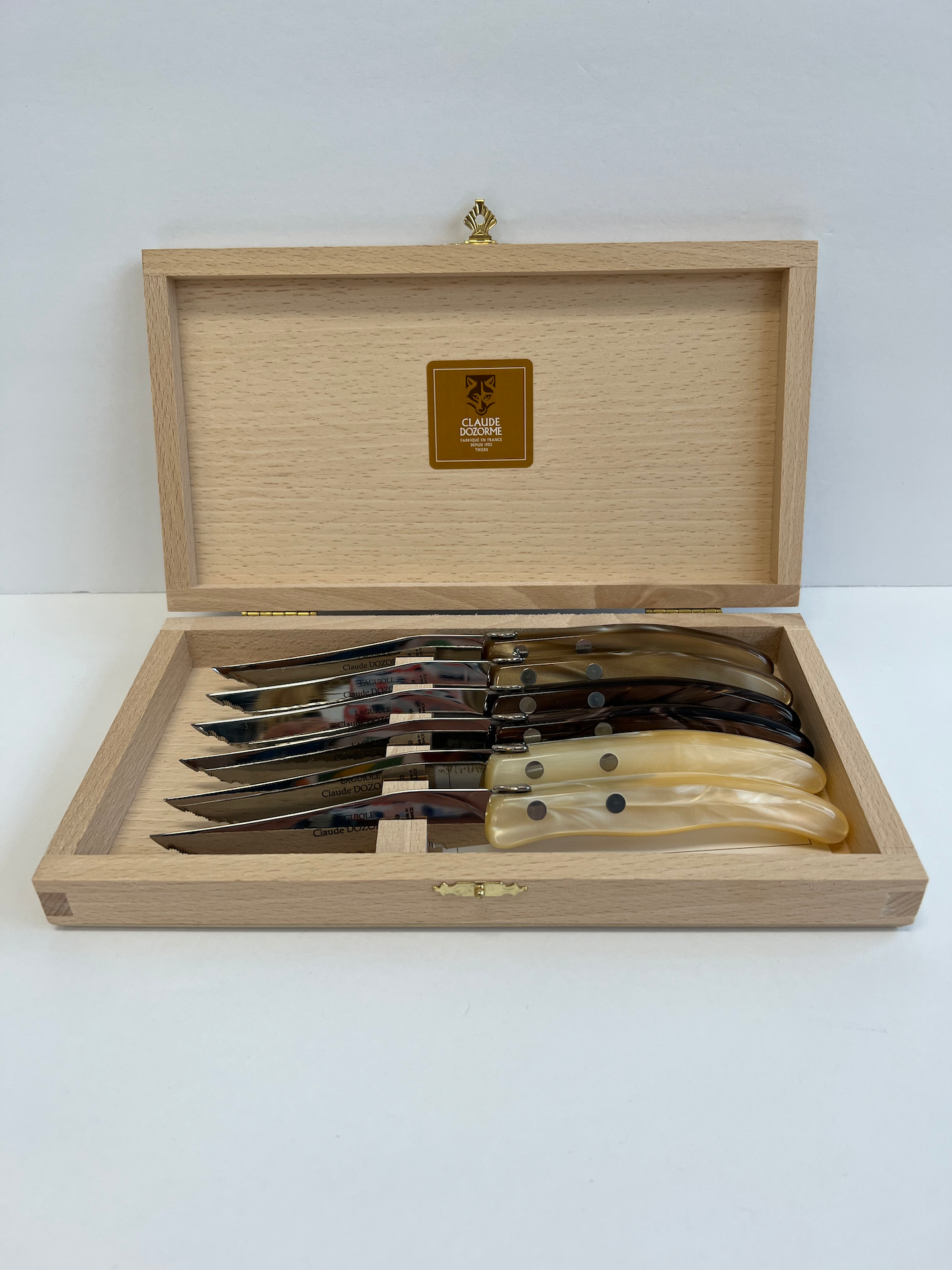 Box of 6 Berlingot Steak Knives | Asst Brown Tone Handles