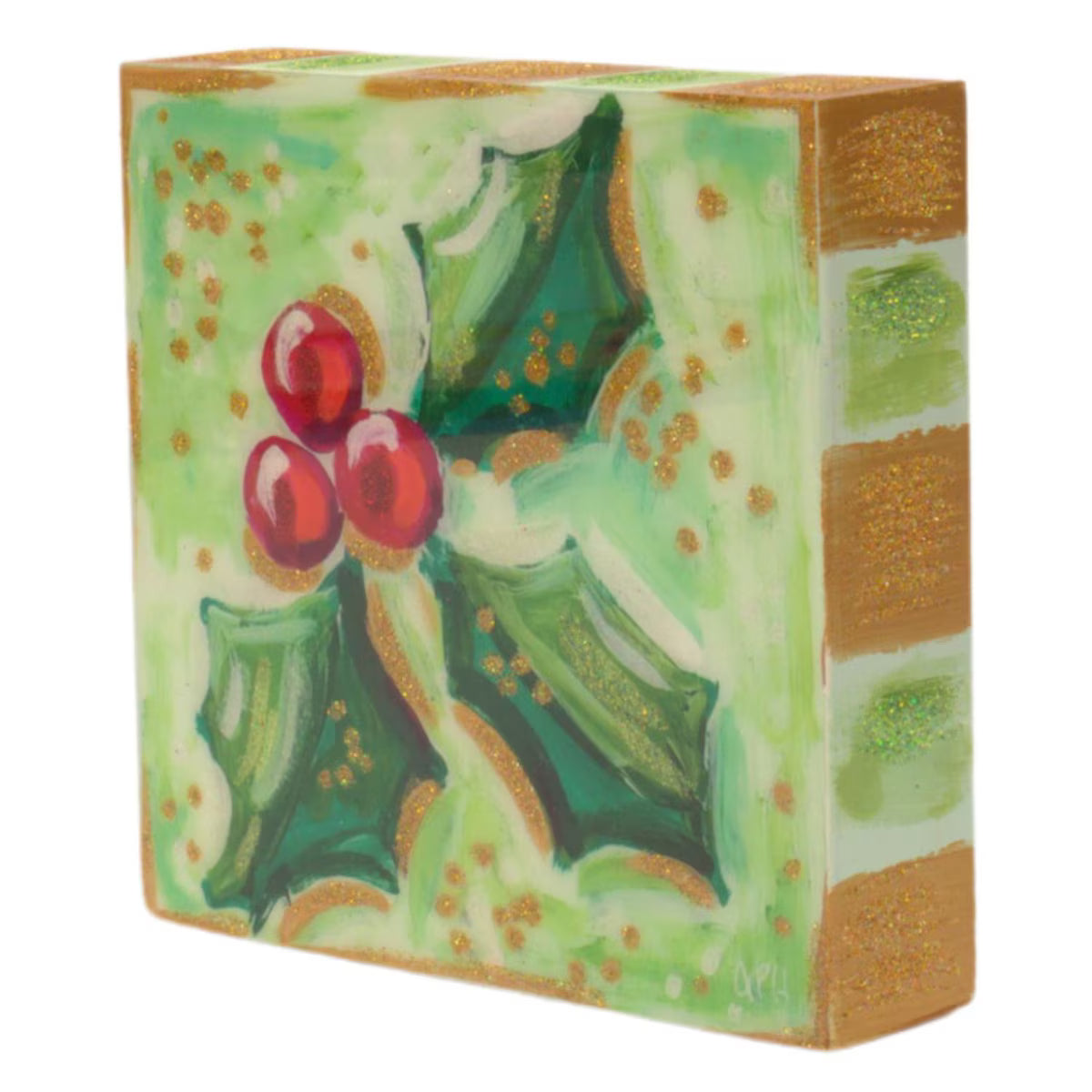 Resin Holly Bough Block Art