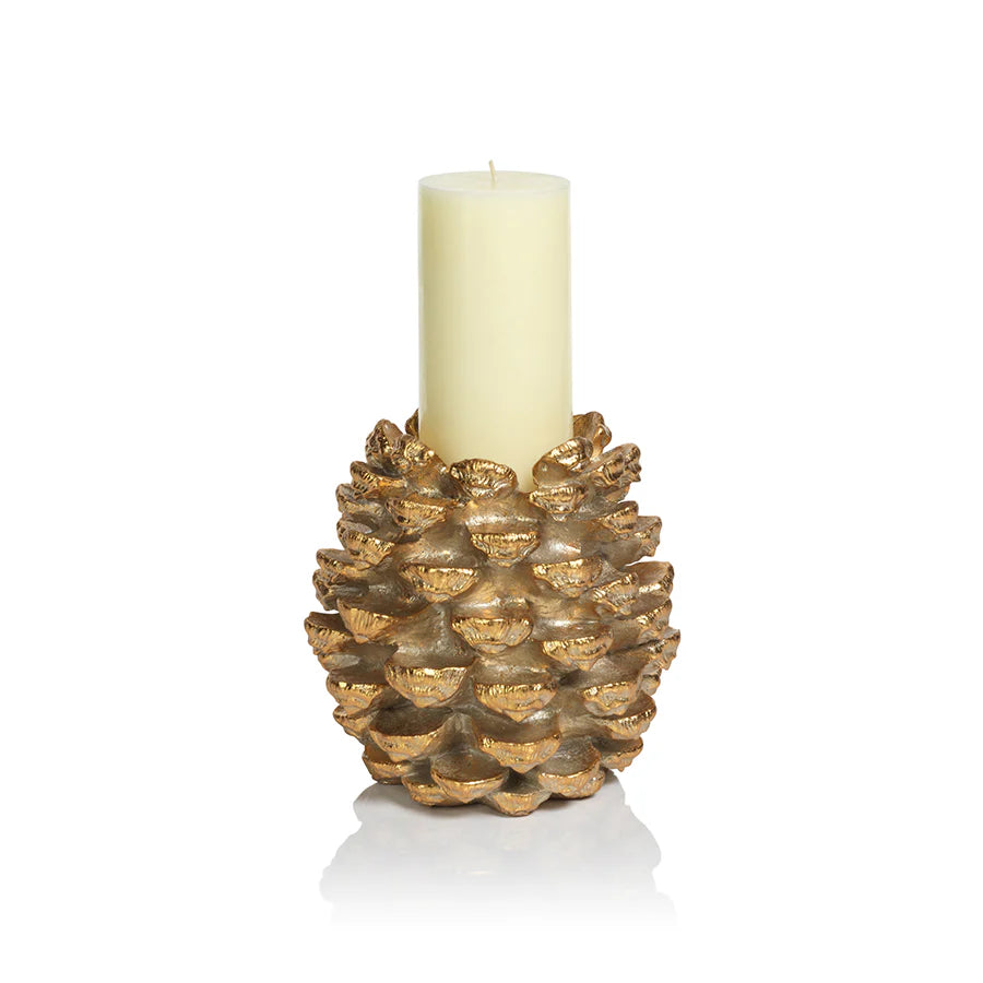 Golden Pine Cone Pillar Holder