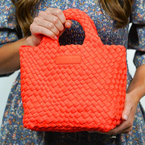 Mini Woven Tote - Neon Orange