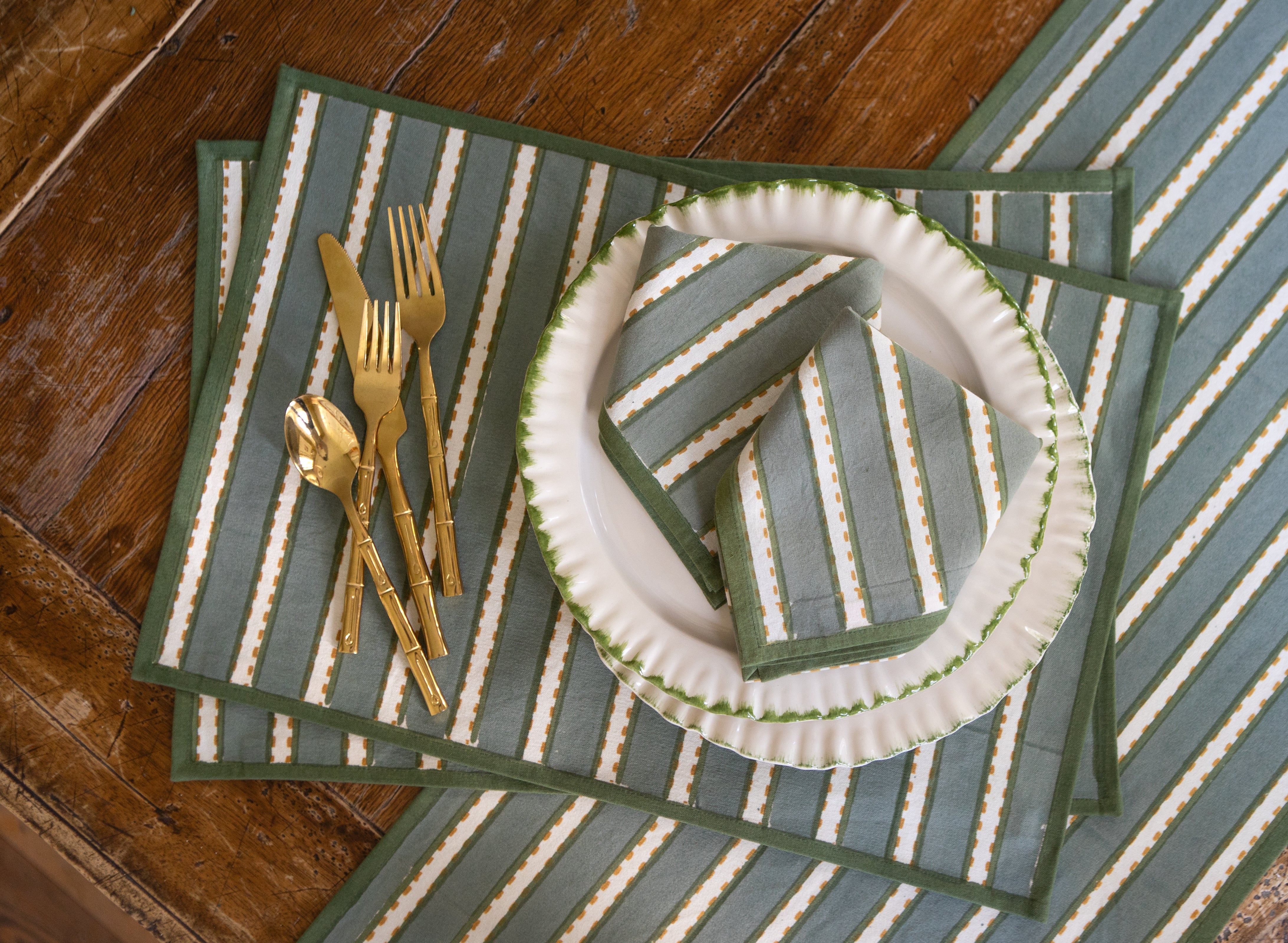 Dotted Stripe Green Napkins | Set of 4