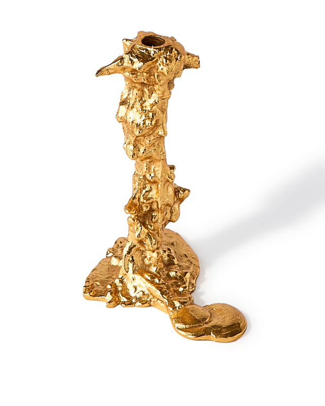 Set of 2 Large Gold Drip Candle Holder