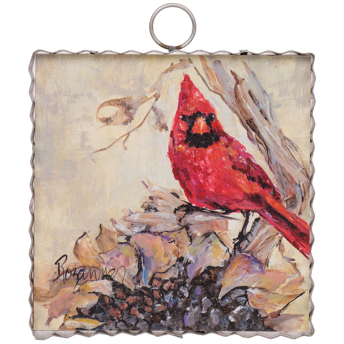 Cardinal Dried Sunflower Mini Art