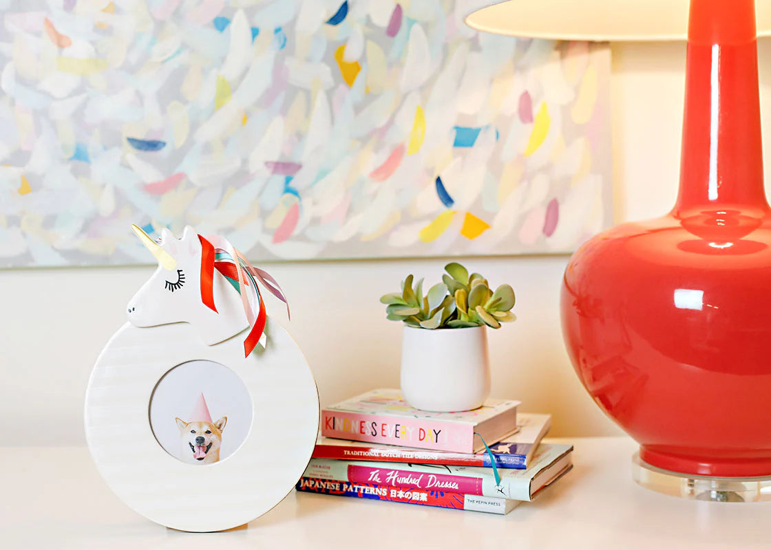 WHITE MEDIUM STRIPE MINI ROUND FRAME