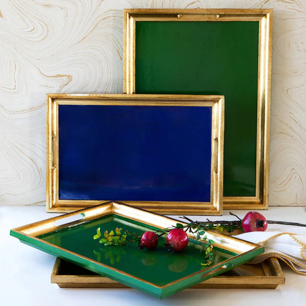 Florentine Wooden Accessories Green and Gold Large Rectangular Tray